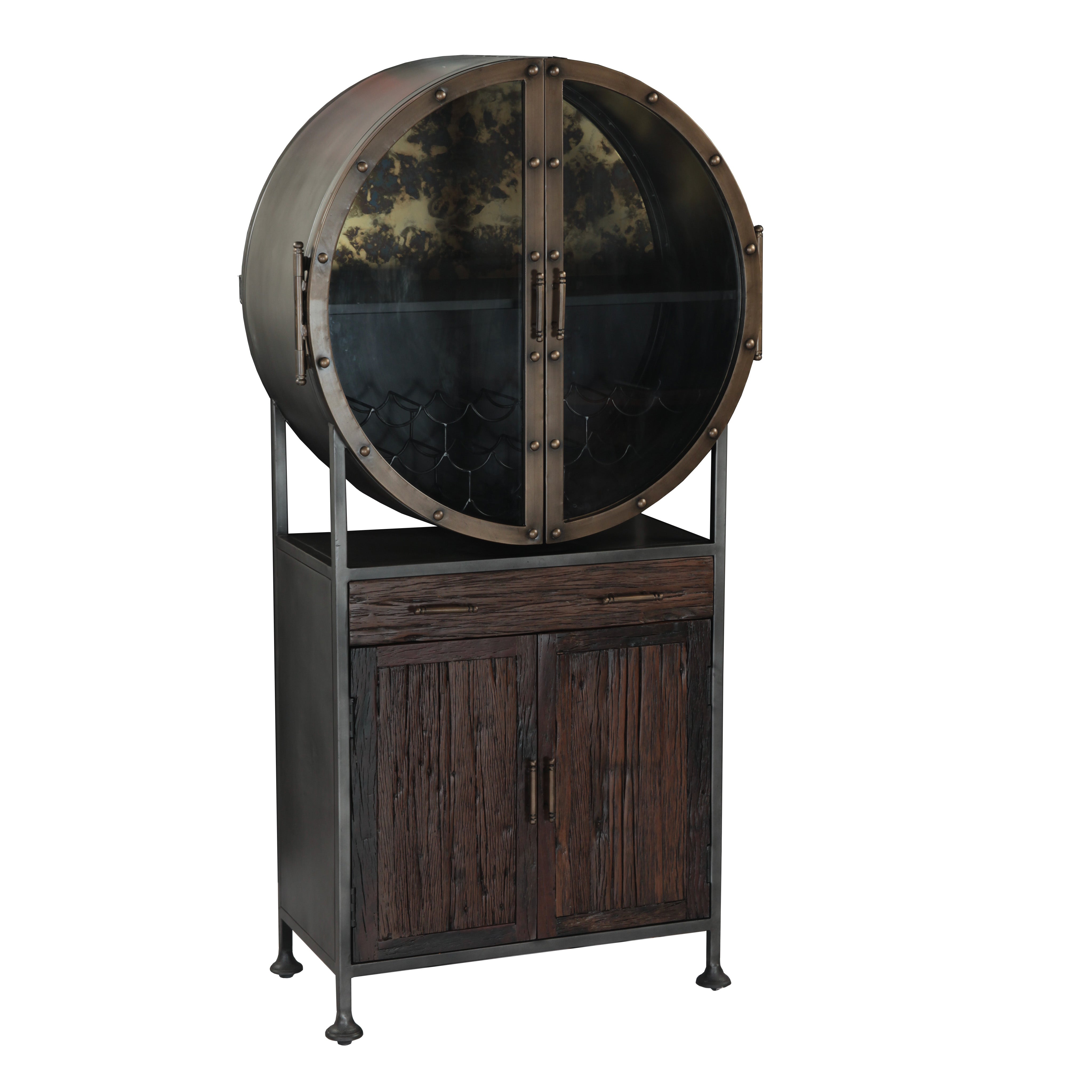 38" Reclaimed Hardwood Round Bar Cabinet