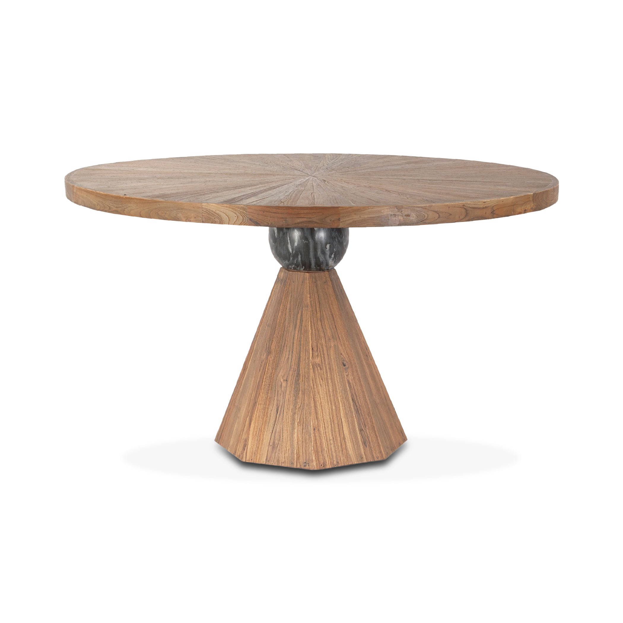 54" Black Marble and Reclaimed Teak Wood Round Table