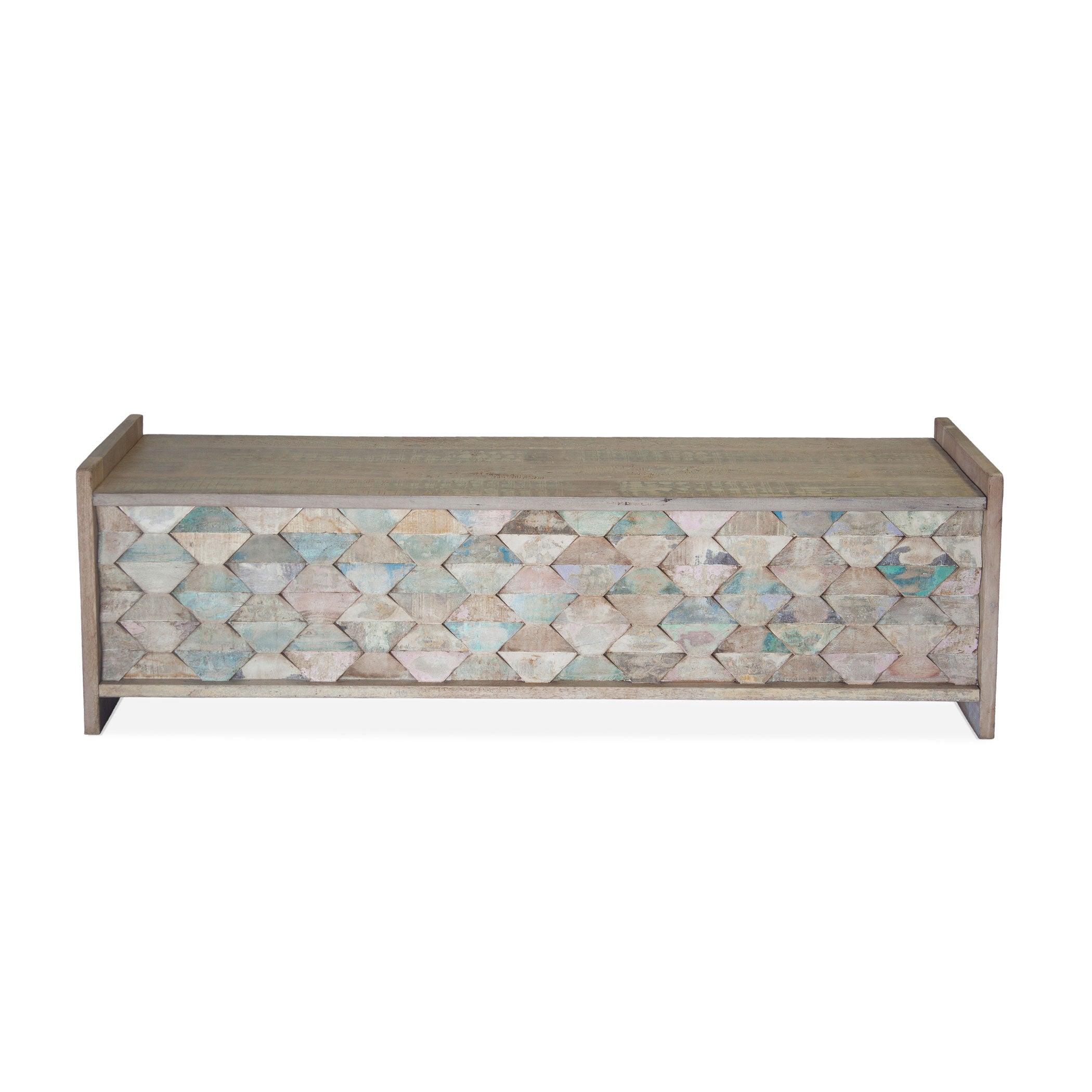 60" Vintage Teal Reclaimed Wood Storage Bench