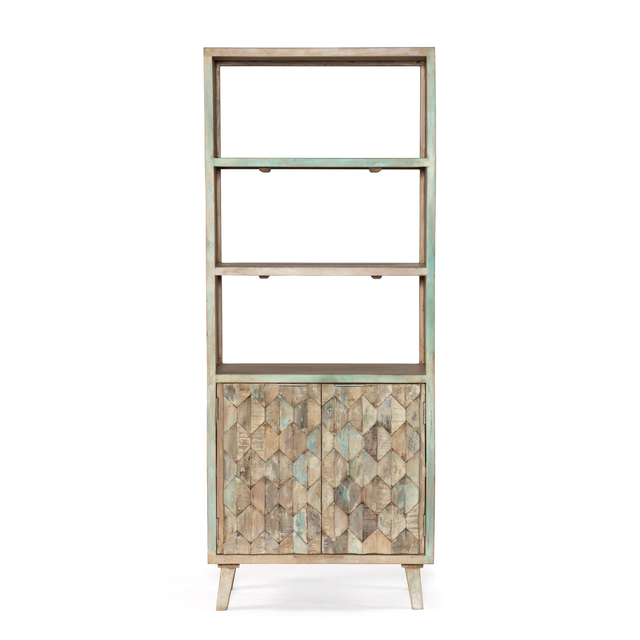 31" Vintage Teal Reclaimed Wood Bookshelf