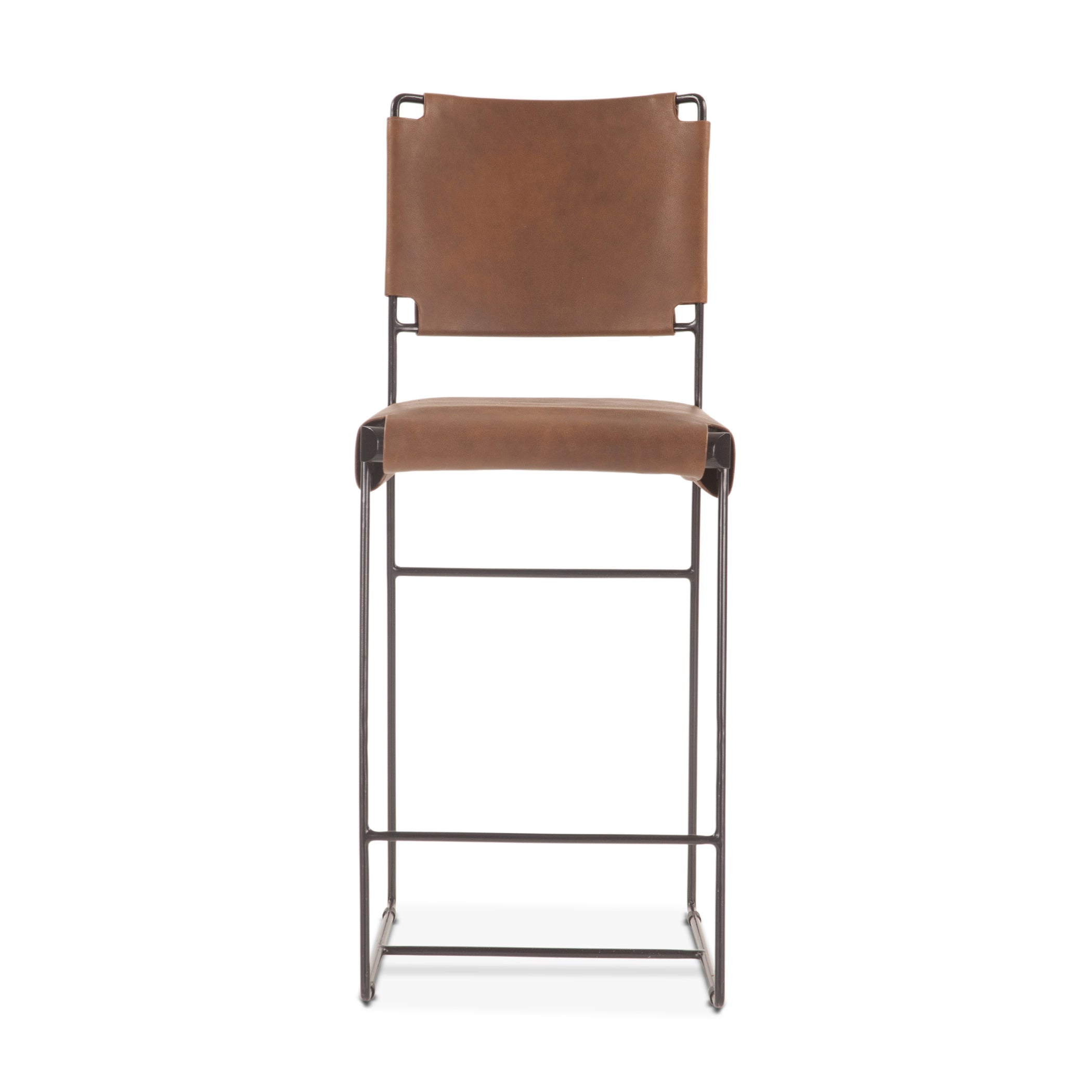 18" Brown Buffalo Leather Counter Chair