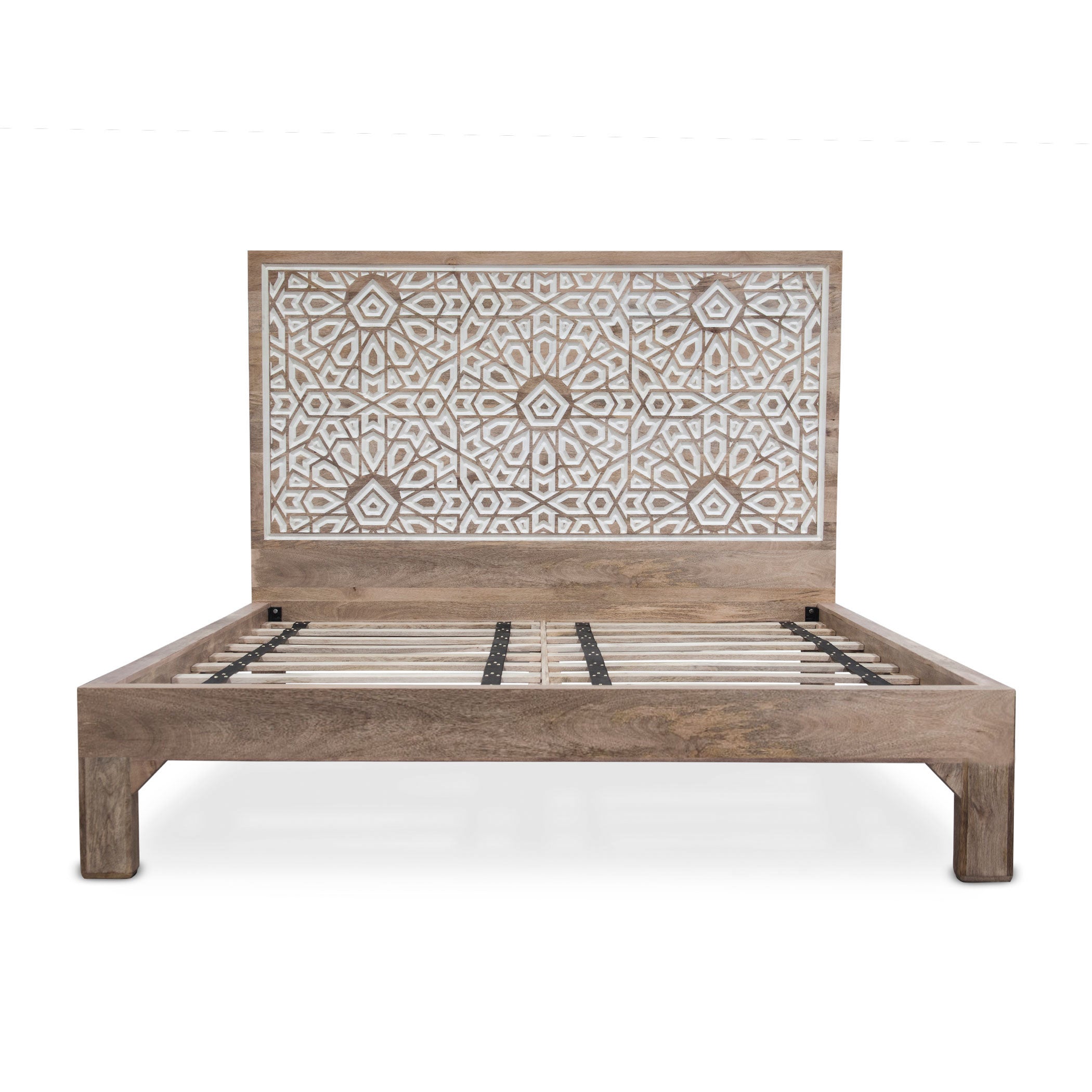 82" Carved Natural White King Size Bed