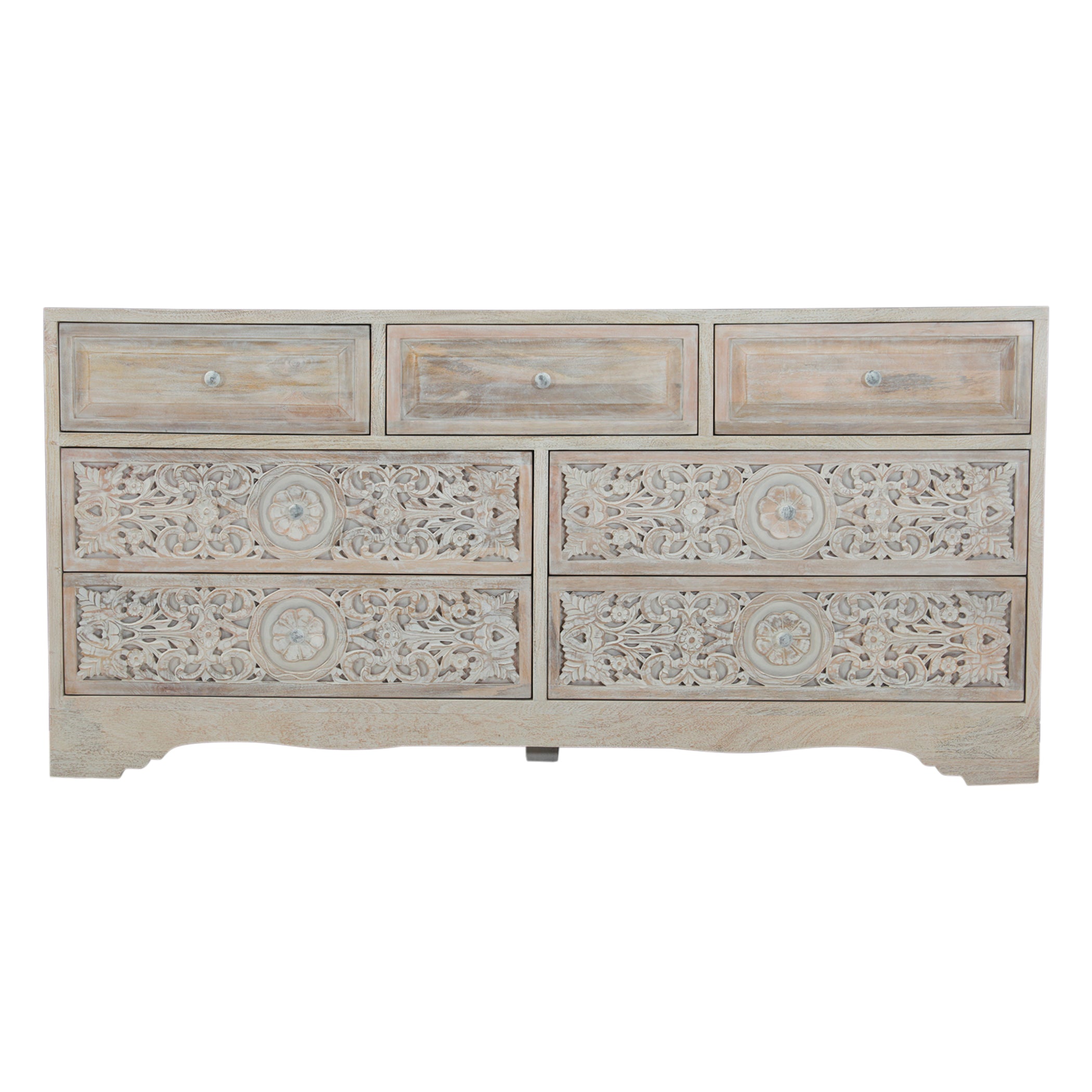 71" Carved Heirloom White Mango Dresser