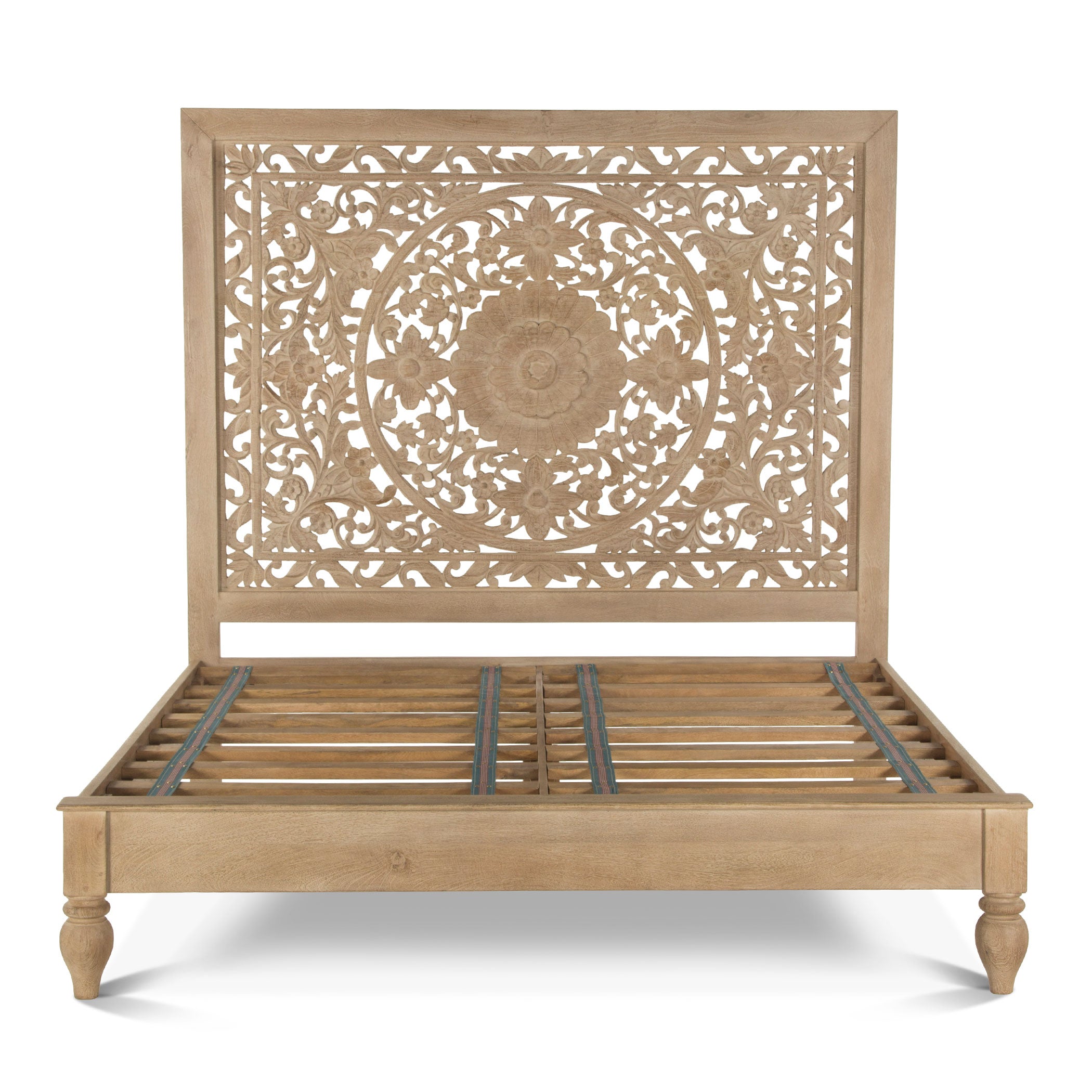 80" Hand-Carved Whitewash King Size Bed