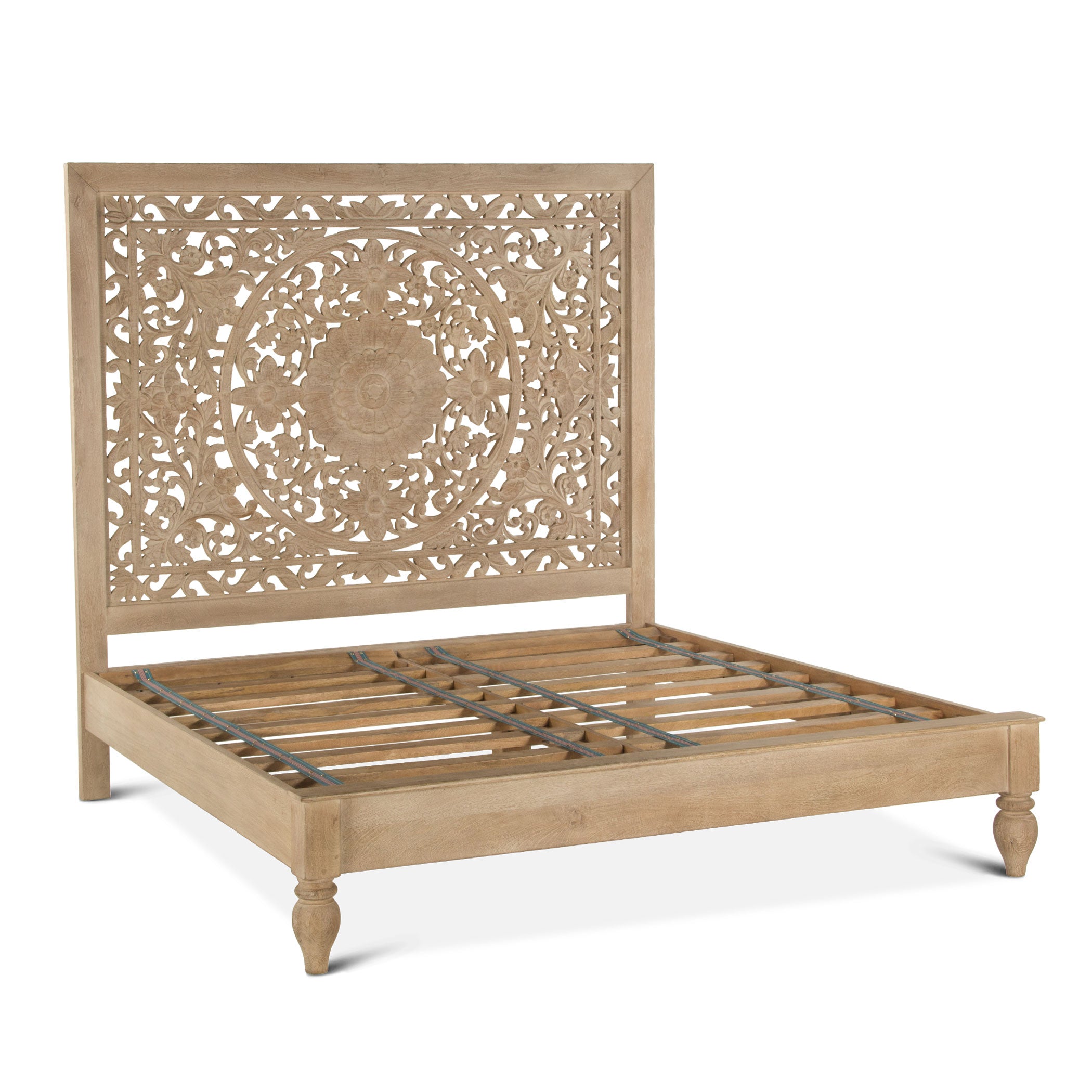 80" Hand-Carved Whitewash King Size Bed