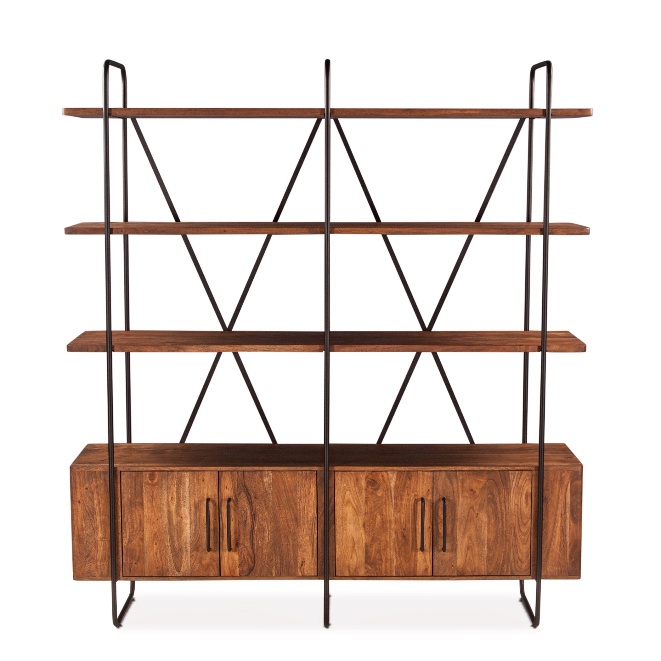 75" Pecan Brown Acacia Wood Bookshelf