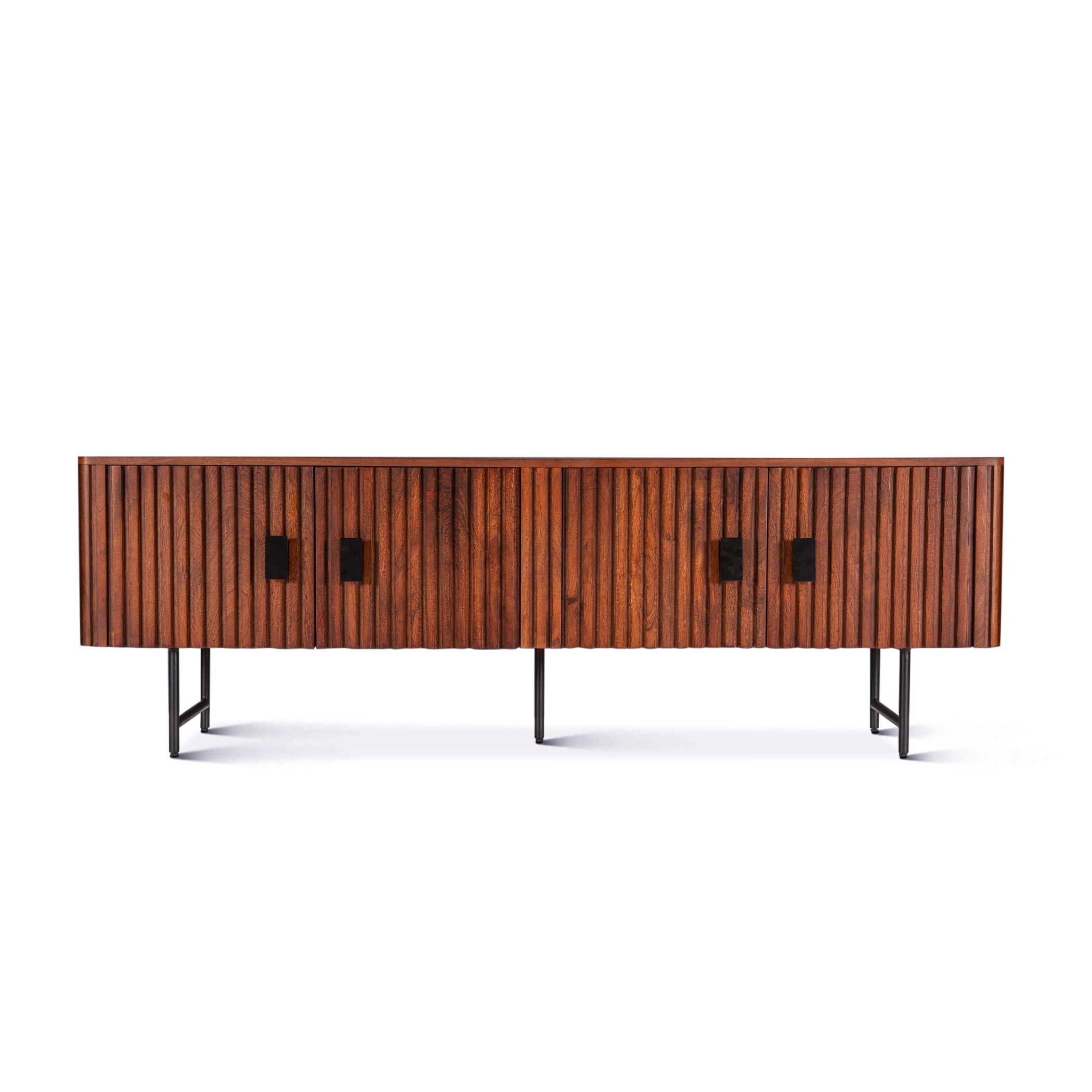 67" Pecan Brown Mango Wood Fluted Media Cabinet