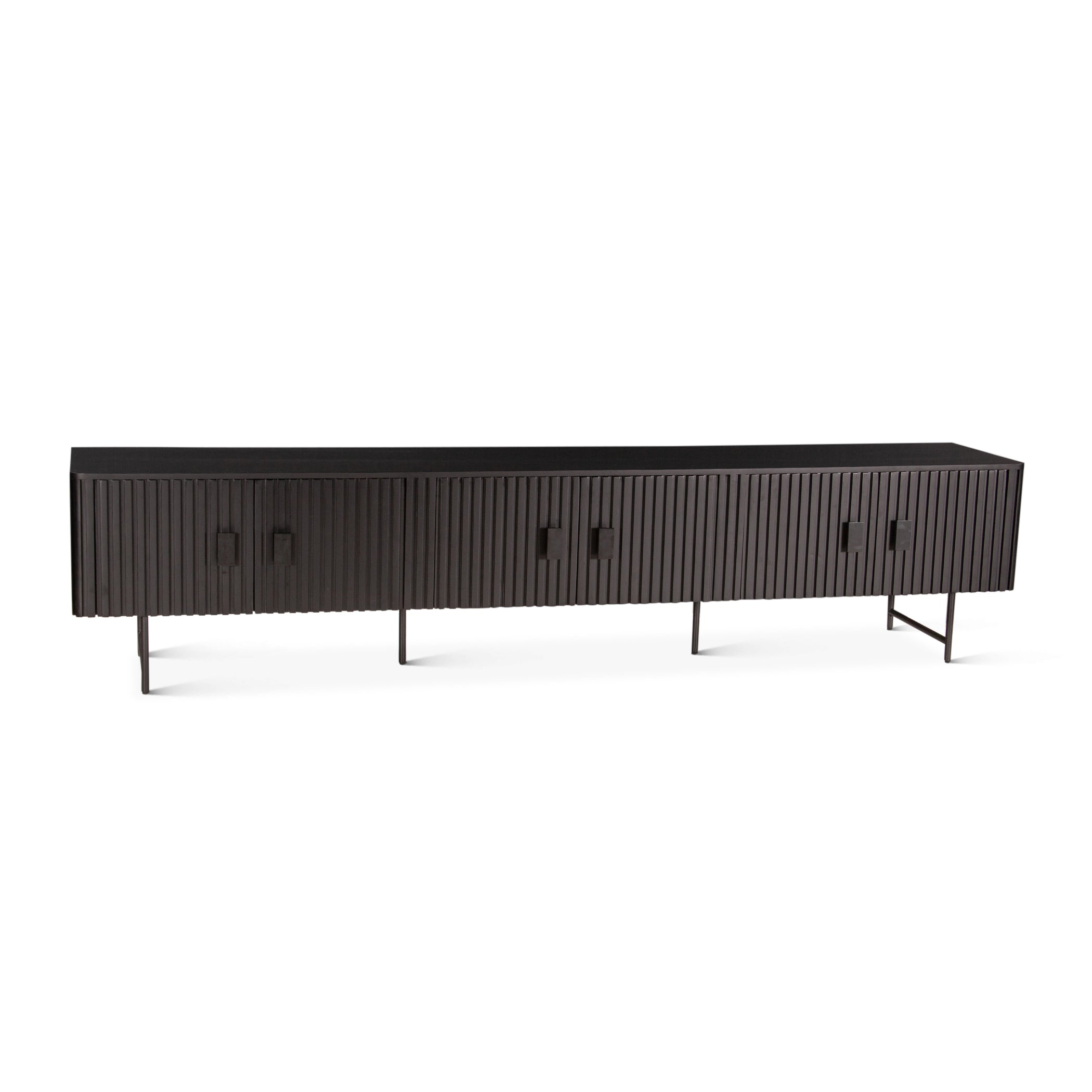 98" Matte Black Fluted Mango Wood Media Console