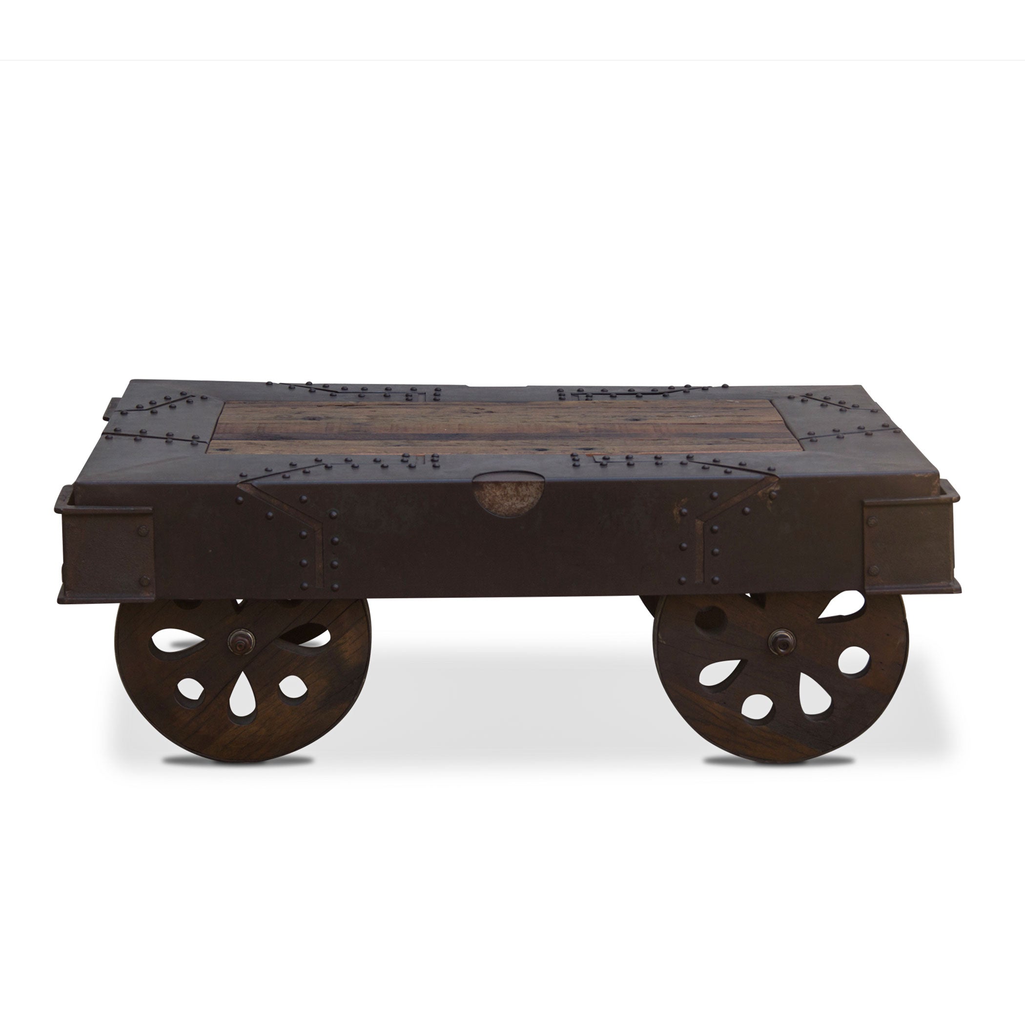 47" Reclaimed Wood Wheeled Coffee Table