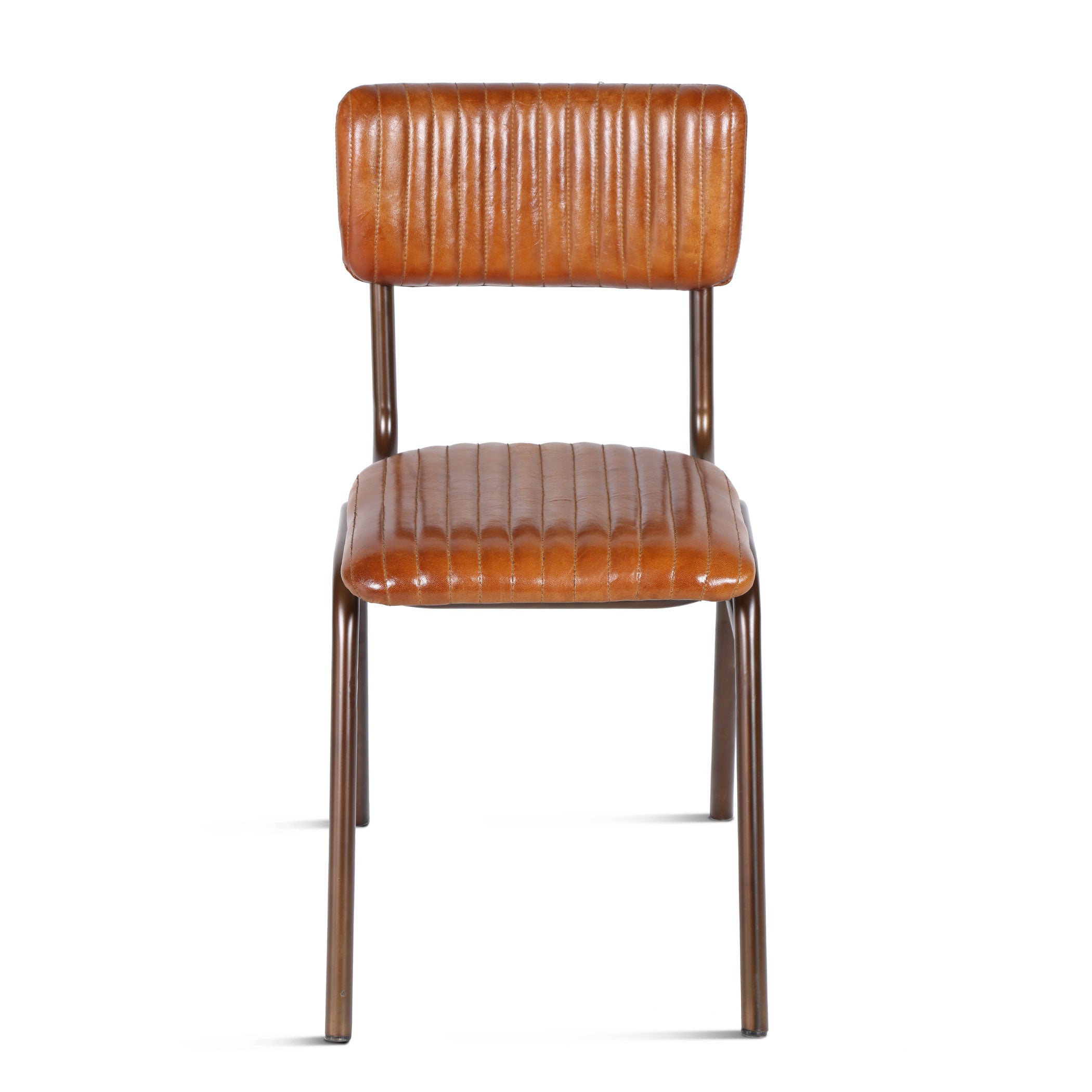 16" Antique Ribbed Saddle Leather Dining Chair