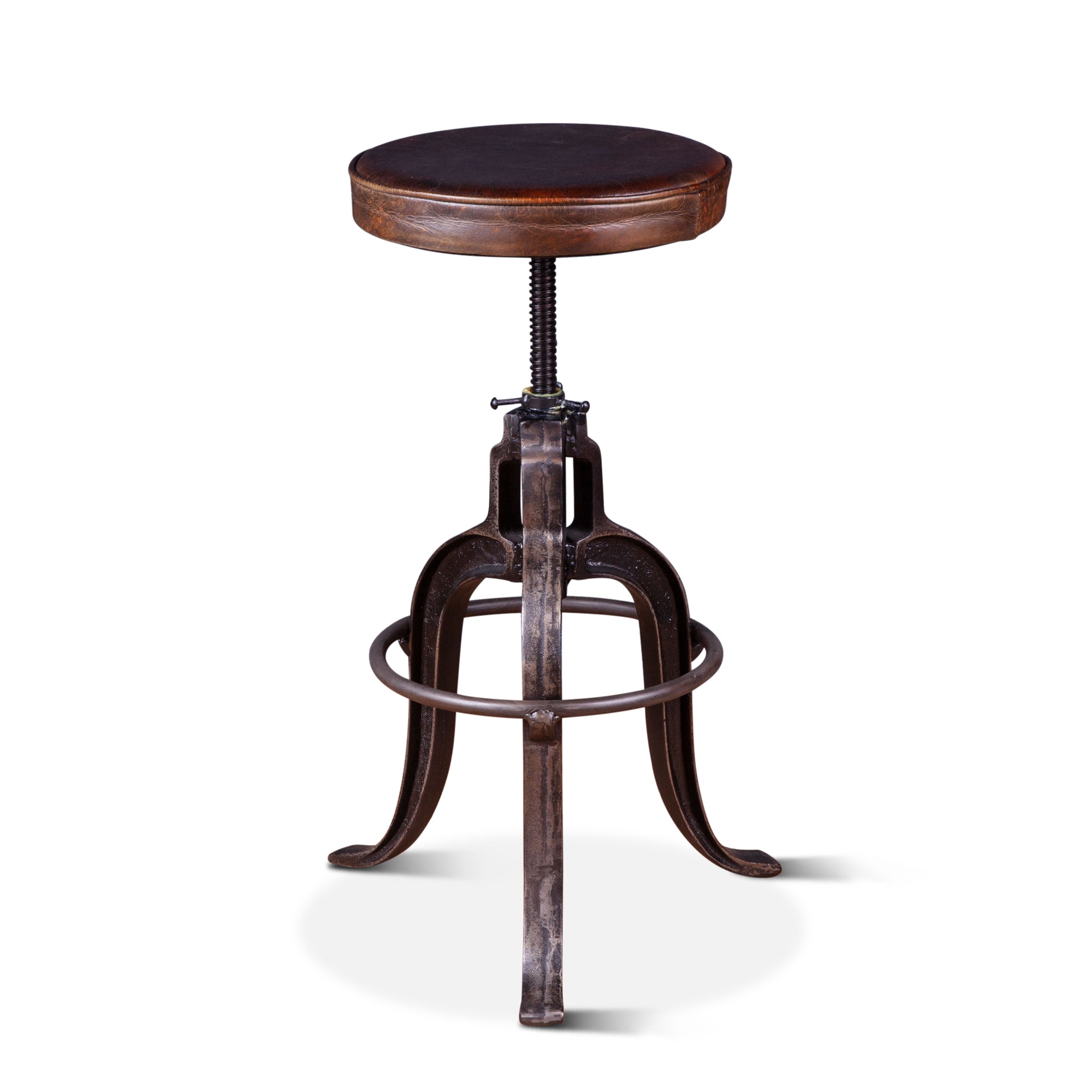 13" Brown Leather Adjustable Stool