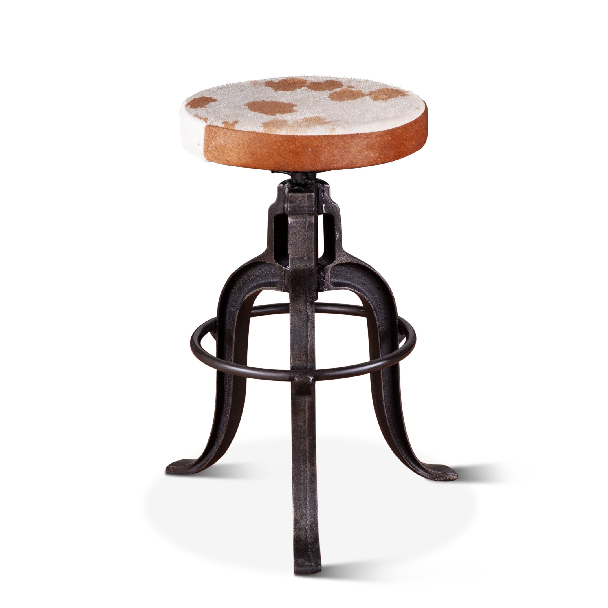 13" Brown Hair-on-Hide Adjustable Stool
