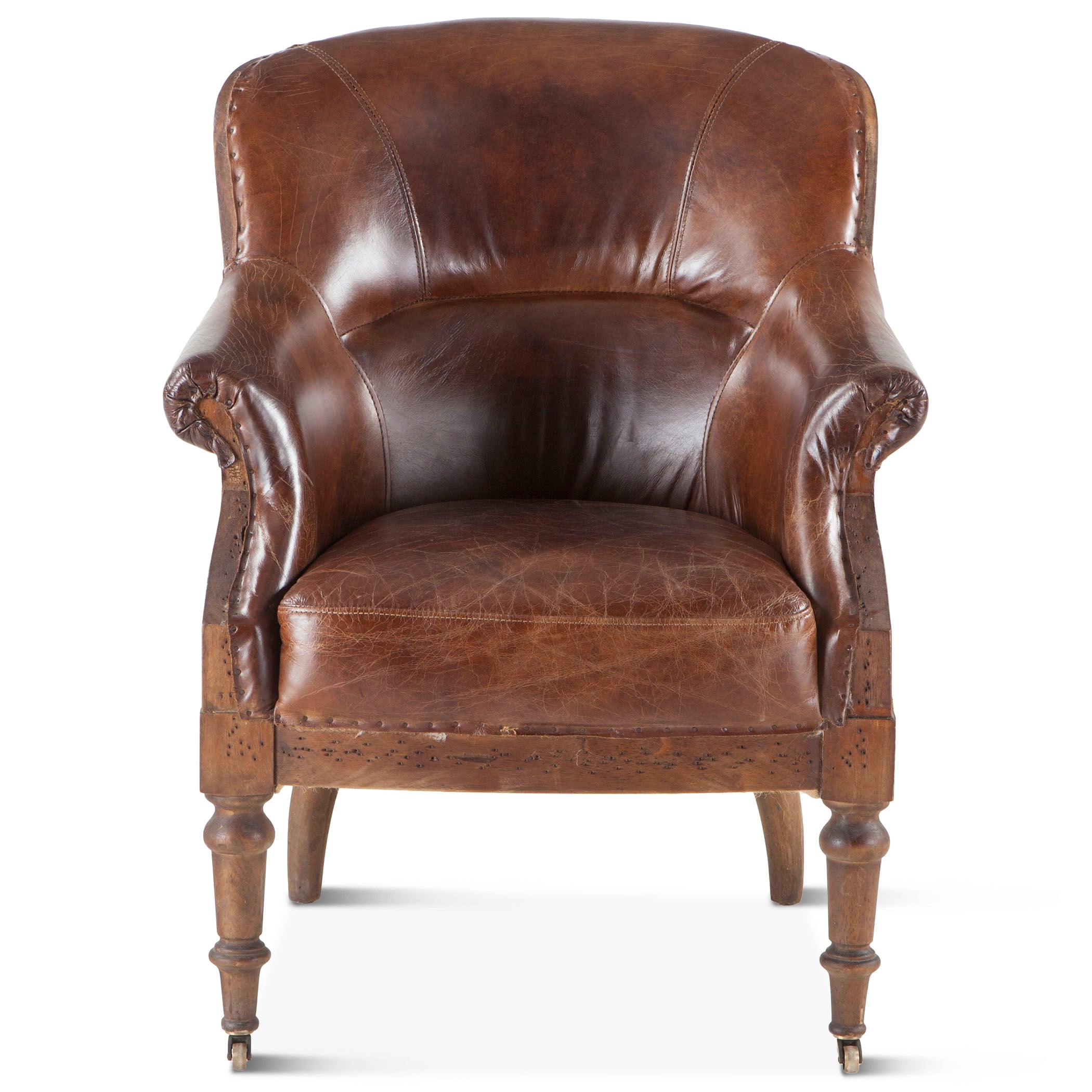 28" Vintage Cigar Leather Accent Chair