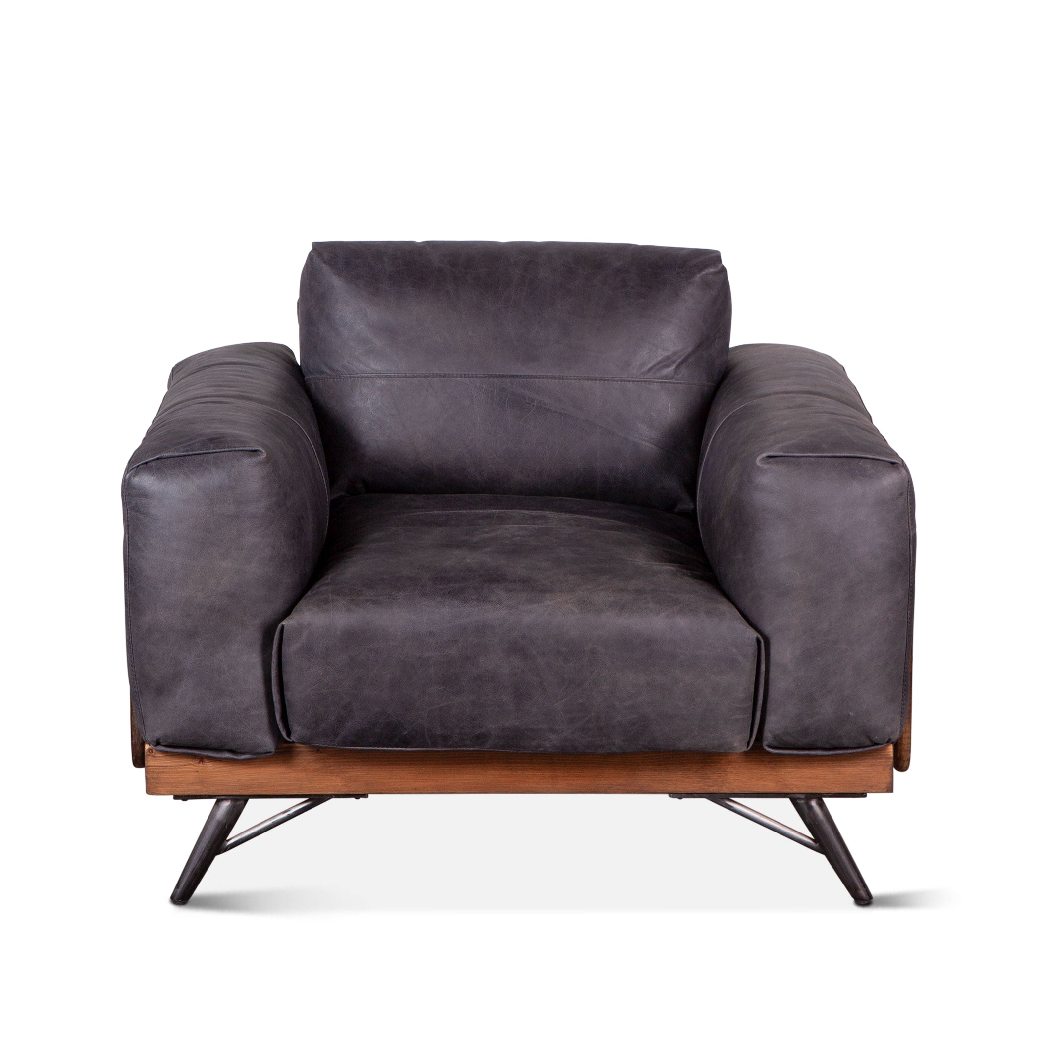 41" Antique Ebony Leather Accent Chair