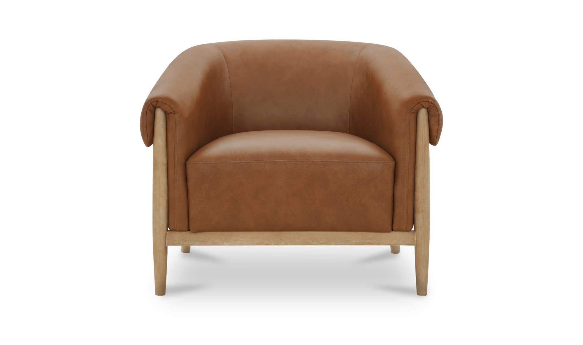 35.43" Tan Leather Accent Chair