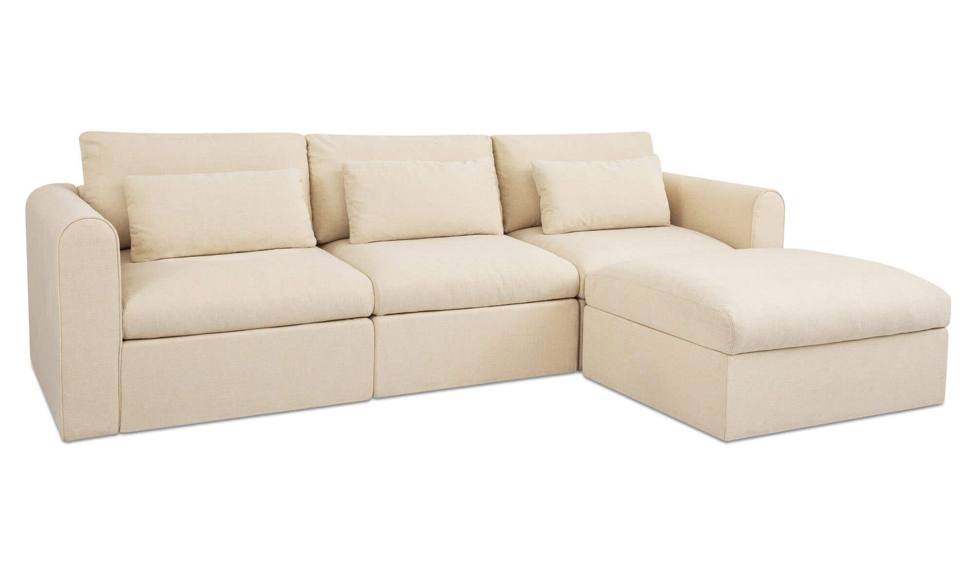 113.8" Light Beige Upholstered Lounge Modular Sectional