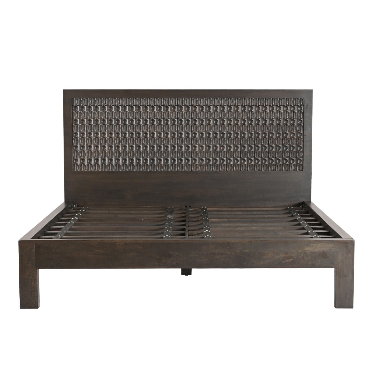 82" Dark Java Carved Wood King Size Bed