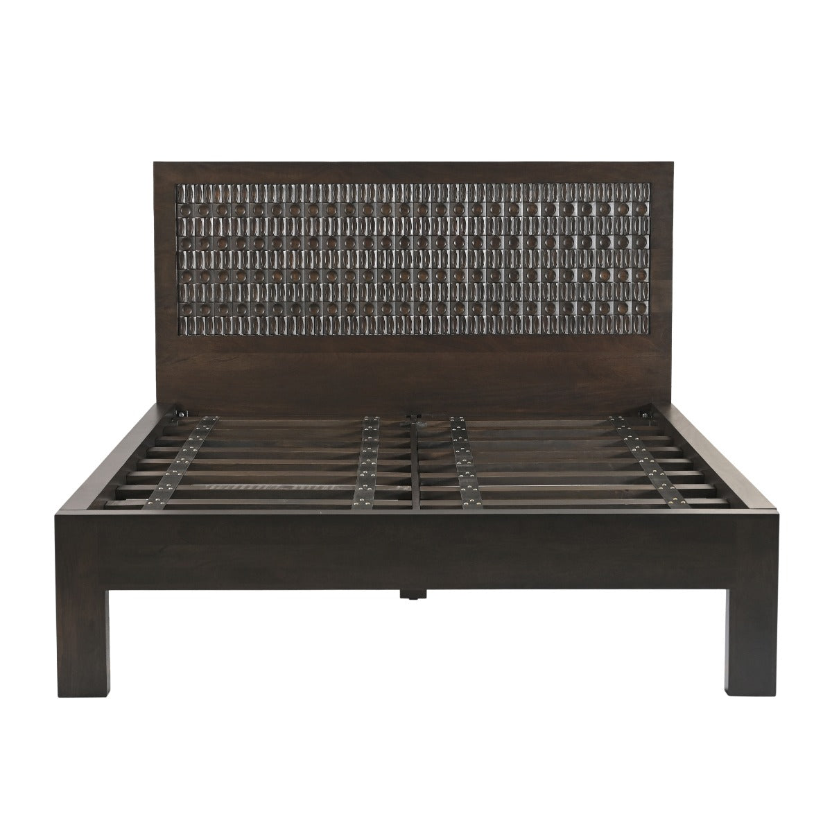 66" Dark Java Carved Wood Queen Size Bed