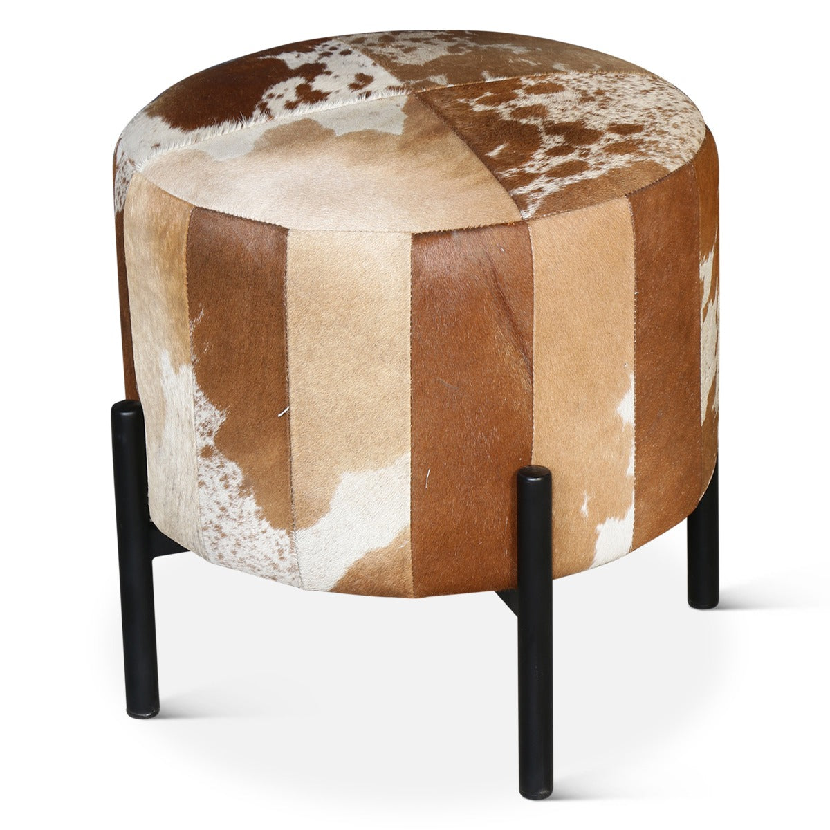 19" Brown Hair-on-Hide Leather Stool