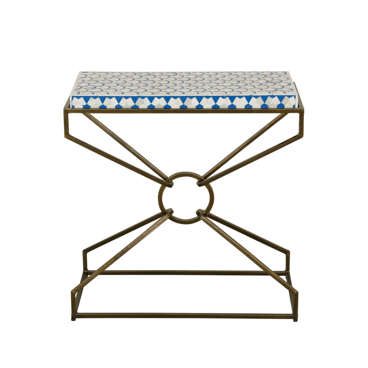 24" Blue and White Horn Side Table