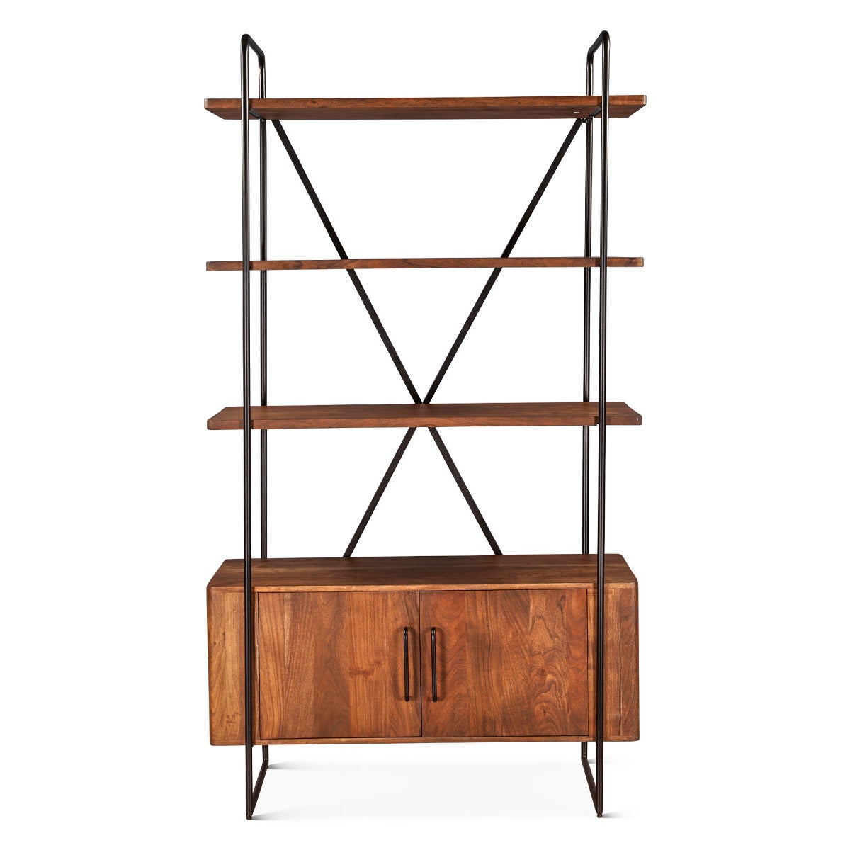 46" Pecan Brown Acacia Wood Bookshelf