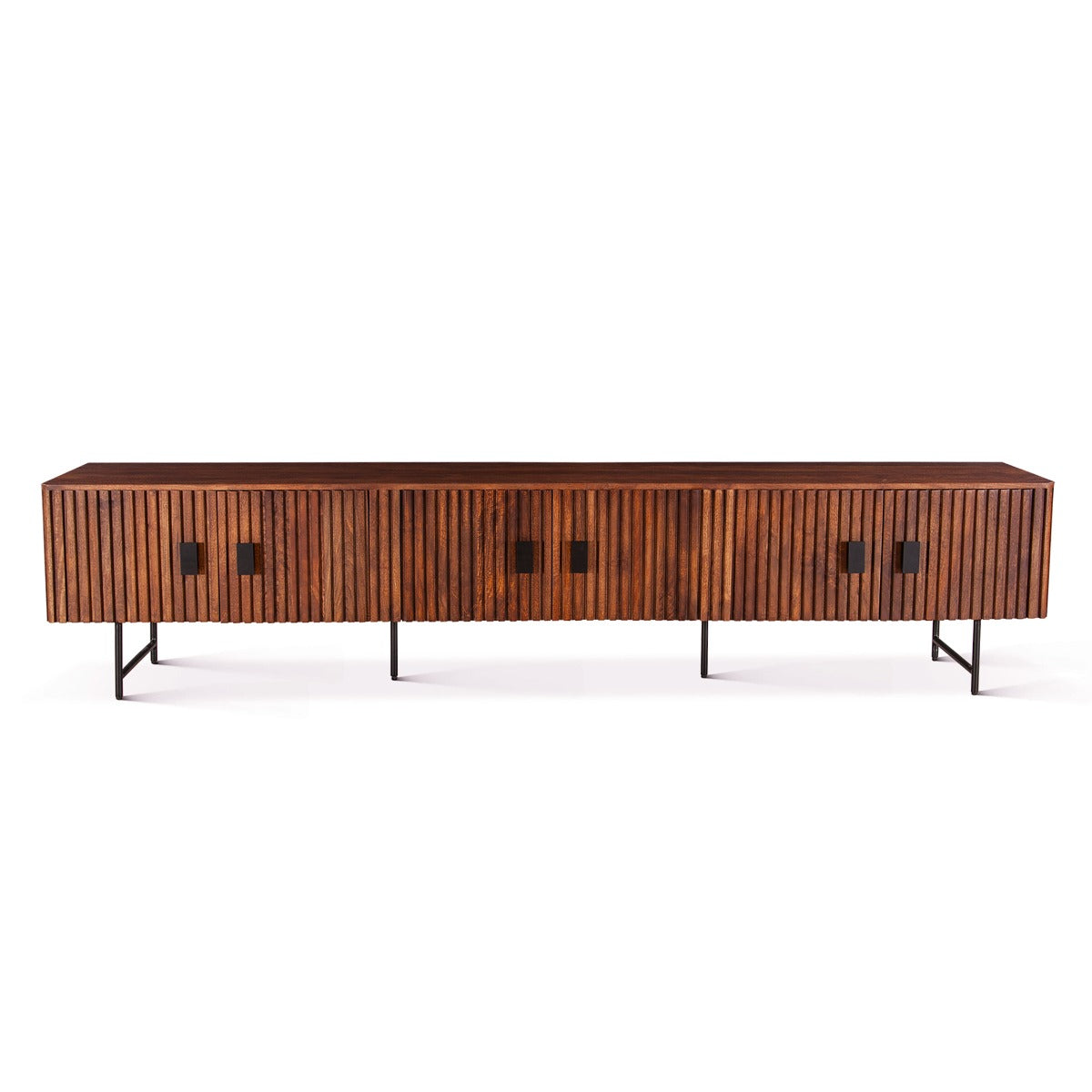 98" Pecan Brown Fluted Mango Wood Media Console