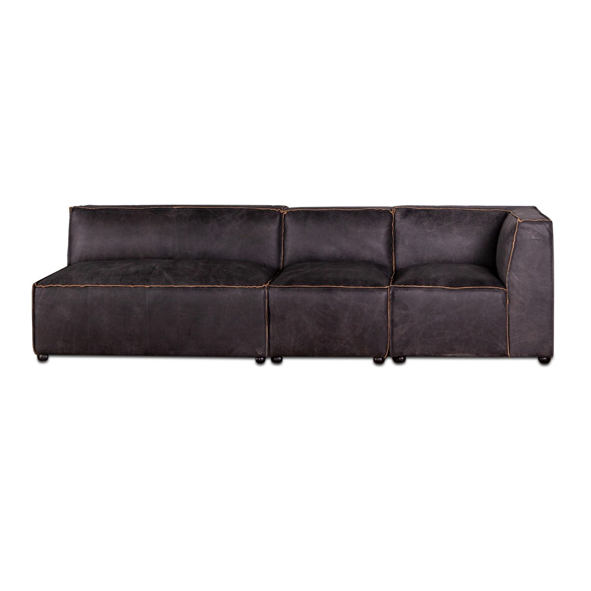 112" Antique Ebony Leather Sectional Sofa