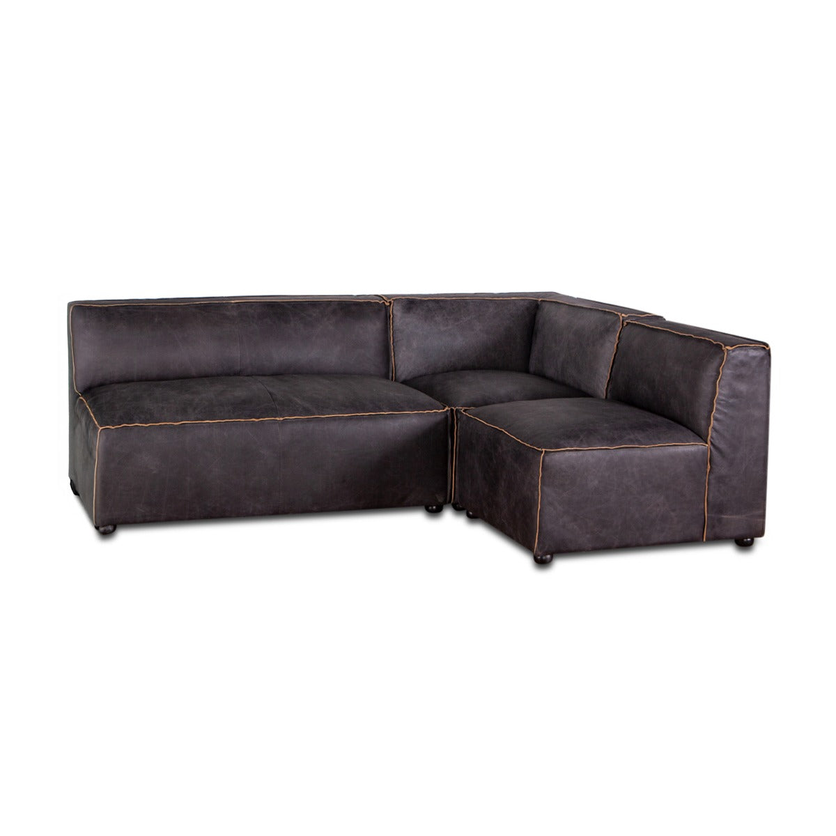 112" Antique Ebony Leather Sectional Sofa