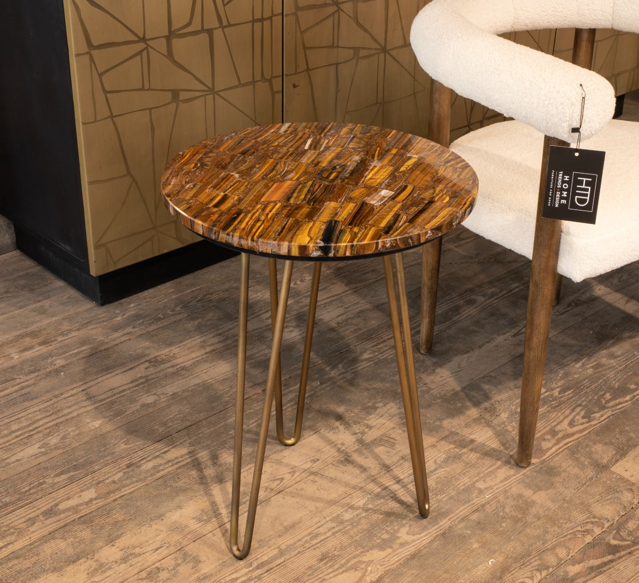 17" Tiger Eye Stone Side Table