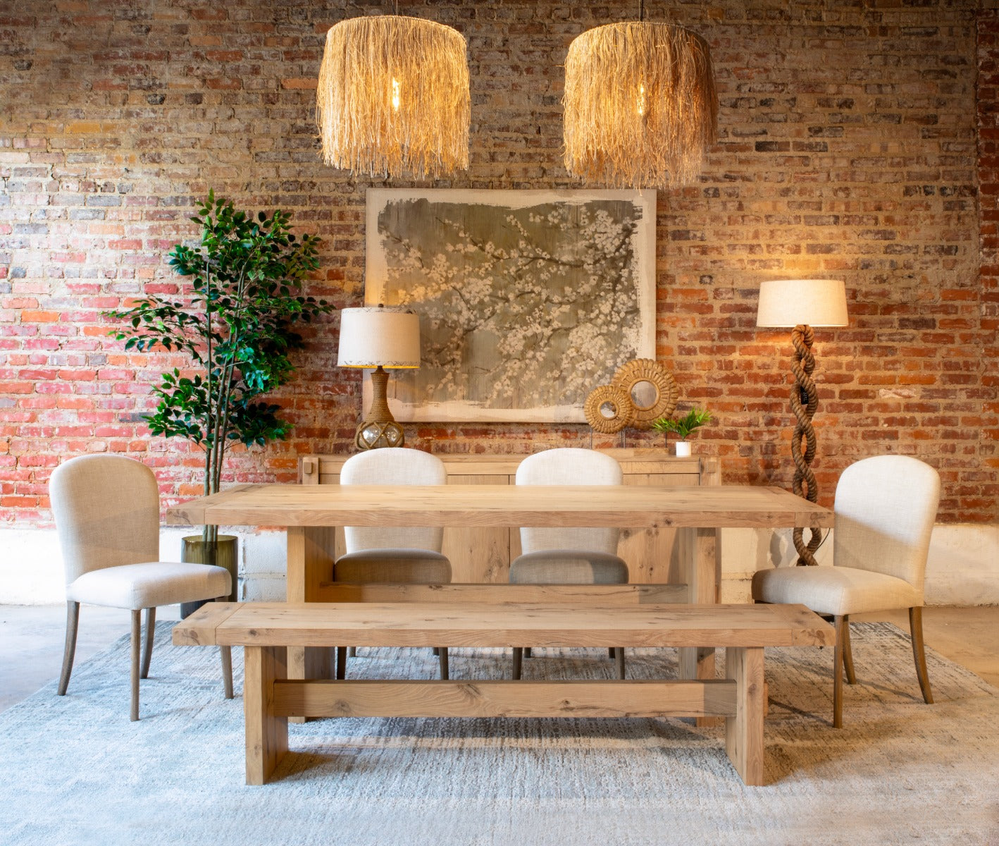 85" Natural Distressed Oak Dining Table