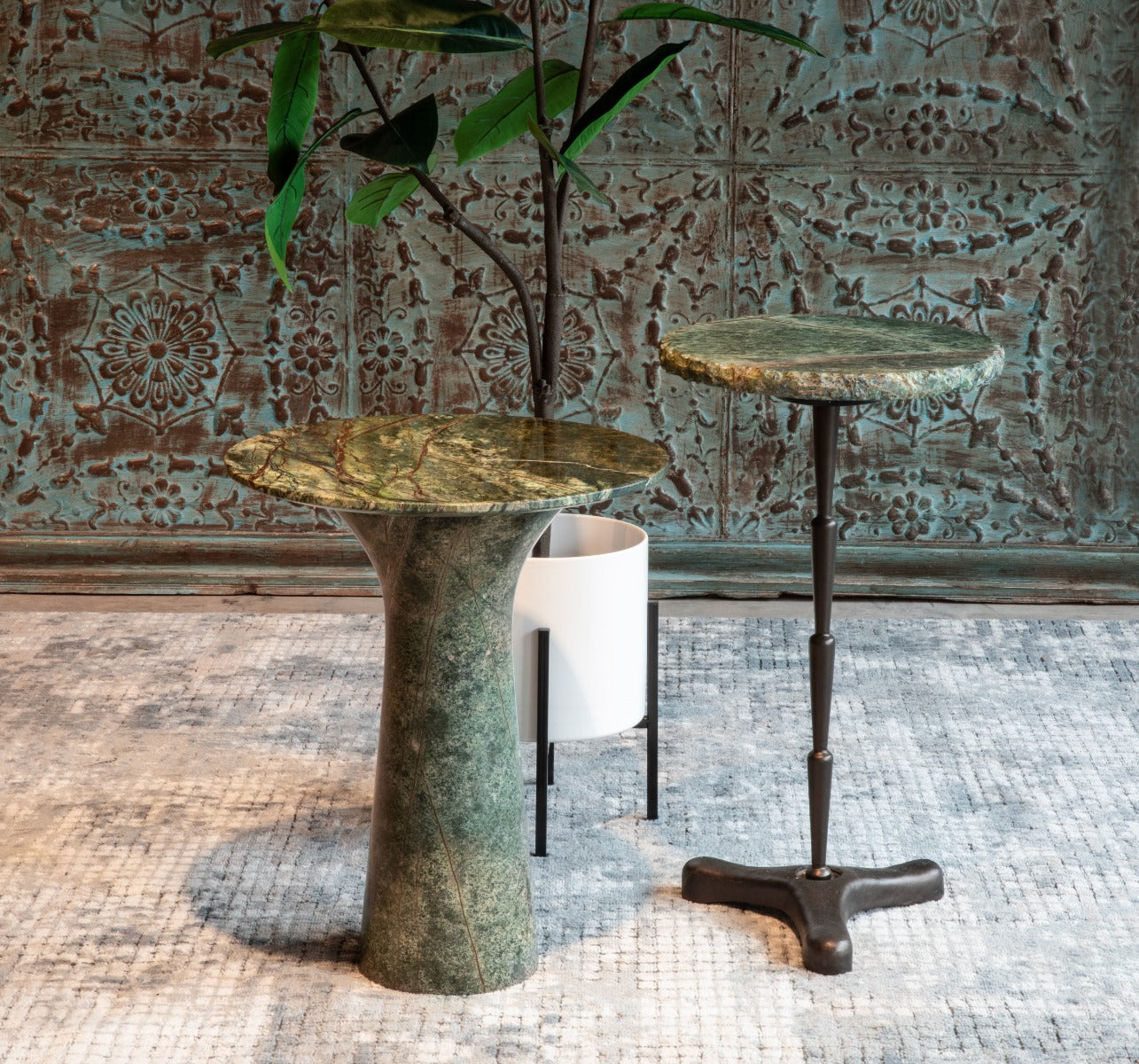 18" Green Bidasar Marble Side Table