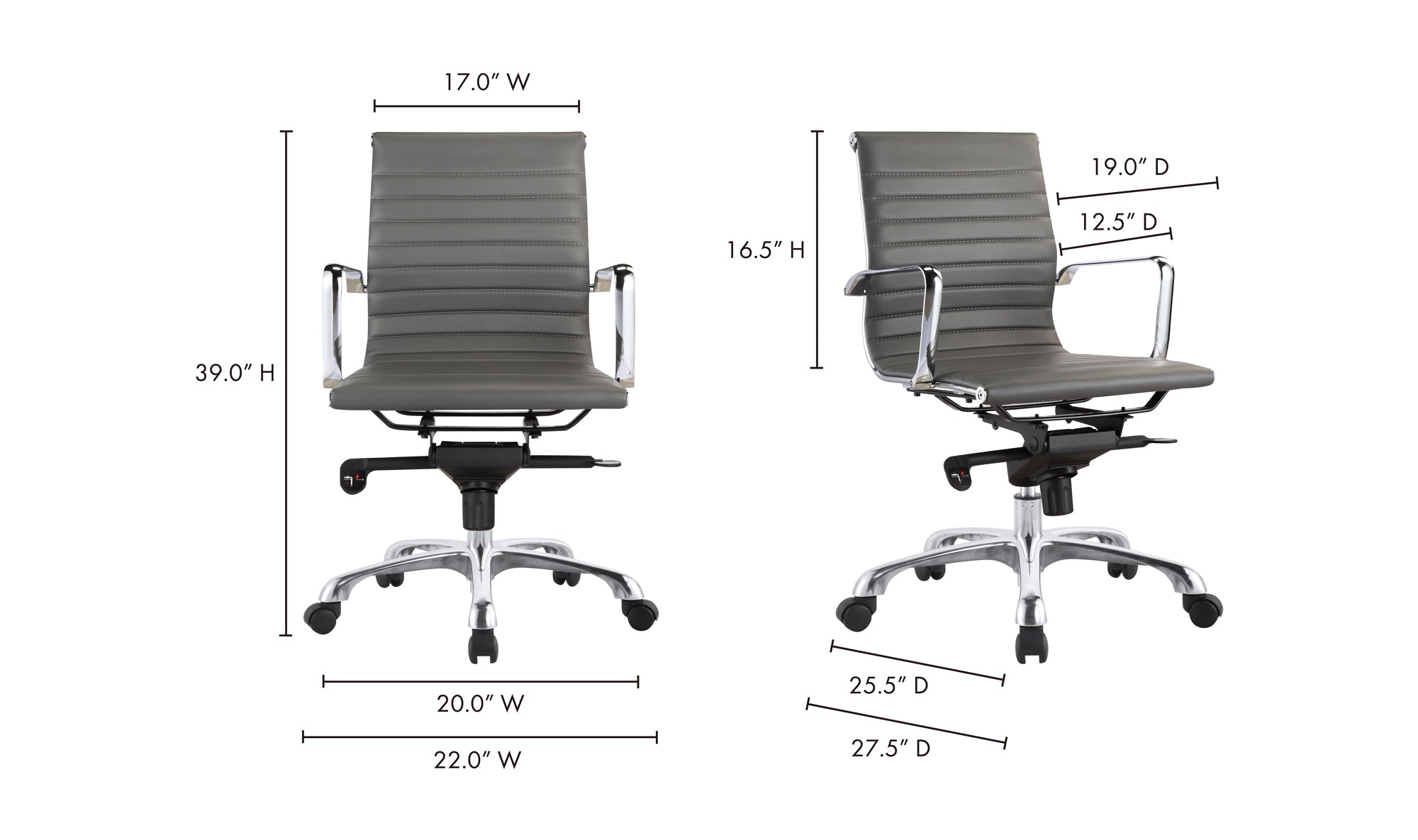 STUDIO OFFICE CHAIR LOW BACK GREY VEGAN LEATHER
