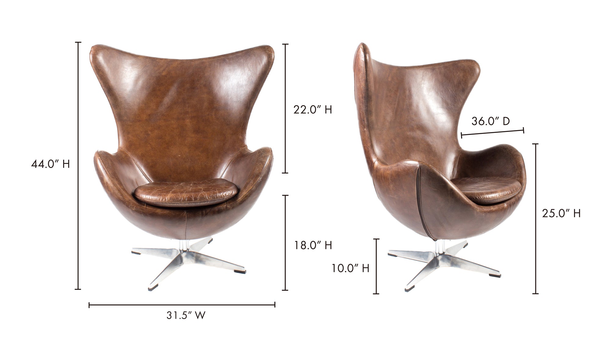 ST ANNE SWIVEL CLUB CHAIR DARK BROWN LEATHER