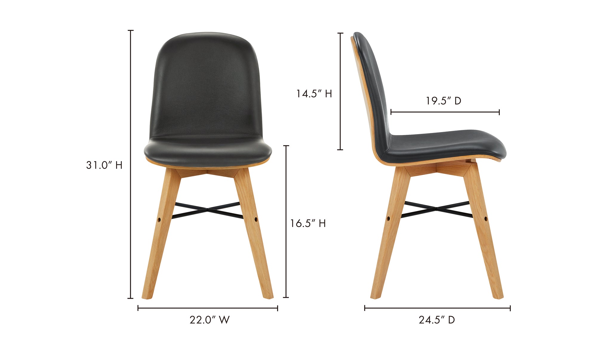 NAPOLI LEATHER DINING CHAIR BLACK-SET OF TWO