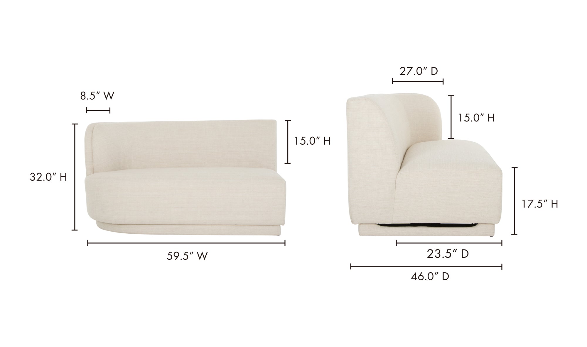 YOON LEFT FACING 2 SEAT CHAISE