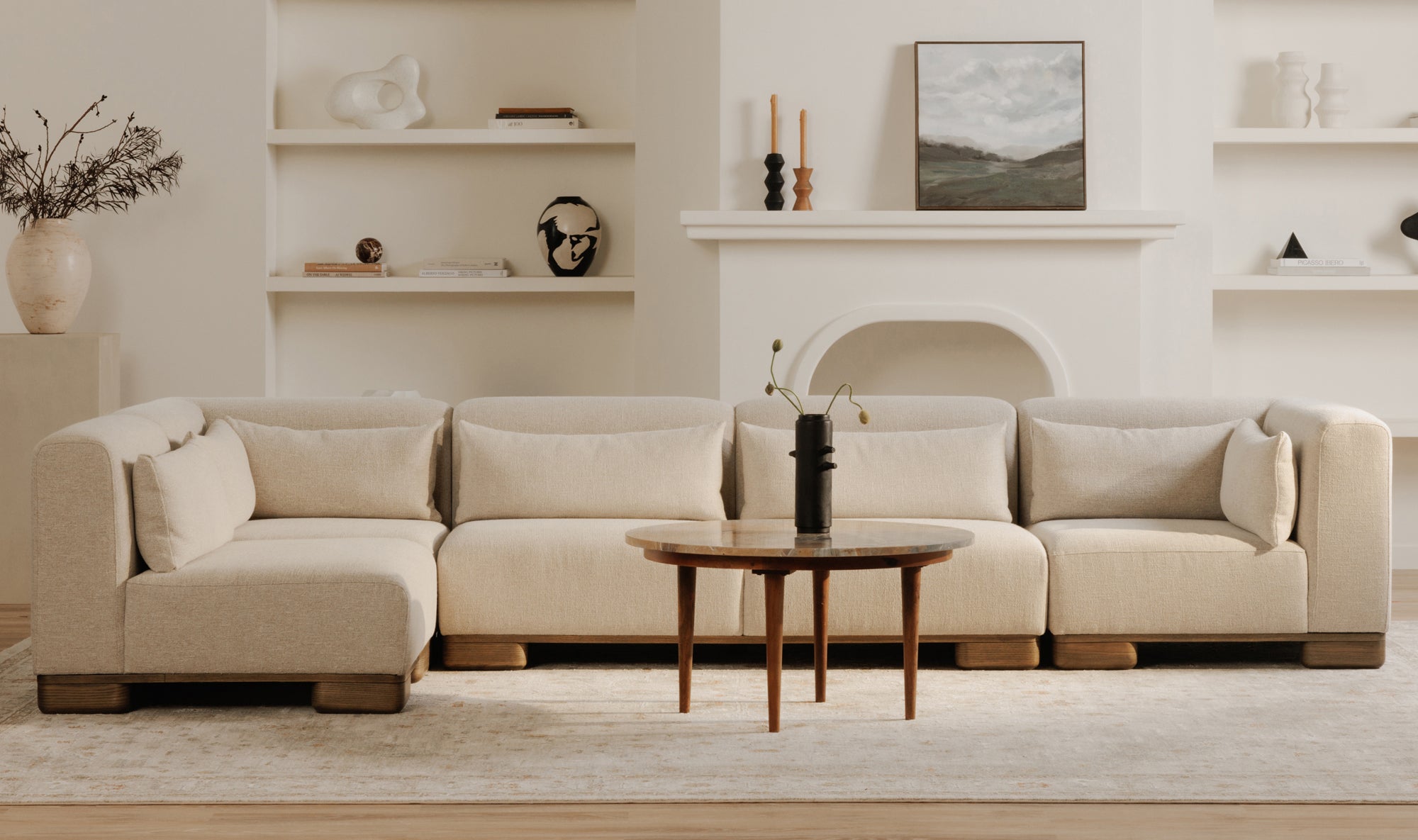 115" Oatmeal Upholstered Modular Sofa