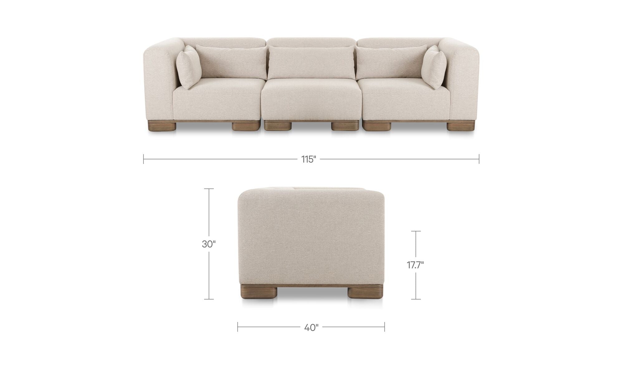 115" Oatmeal Upholstered Modular Sofa