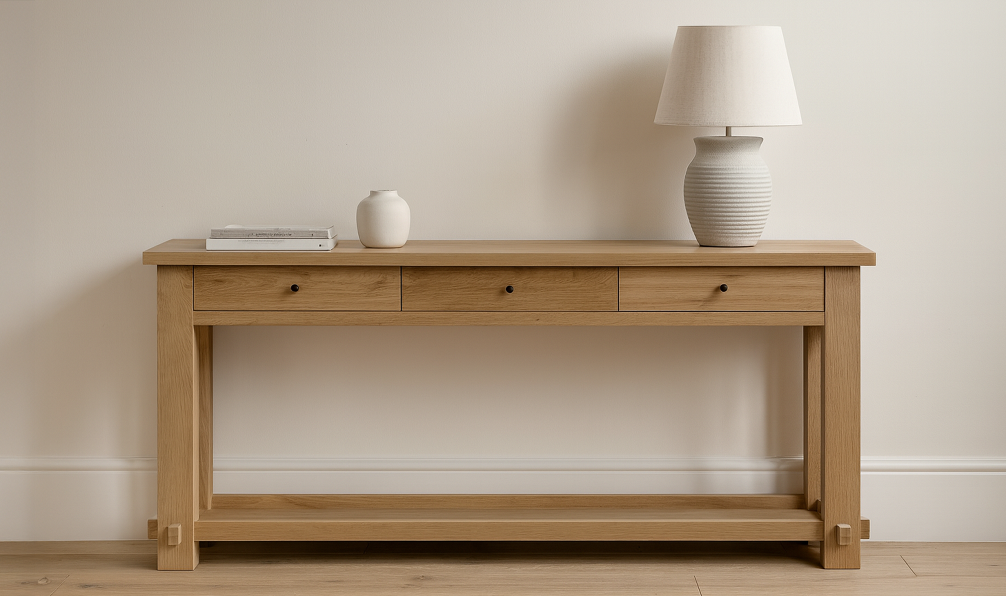 86" Natural Solid Oak Console Table