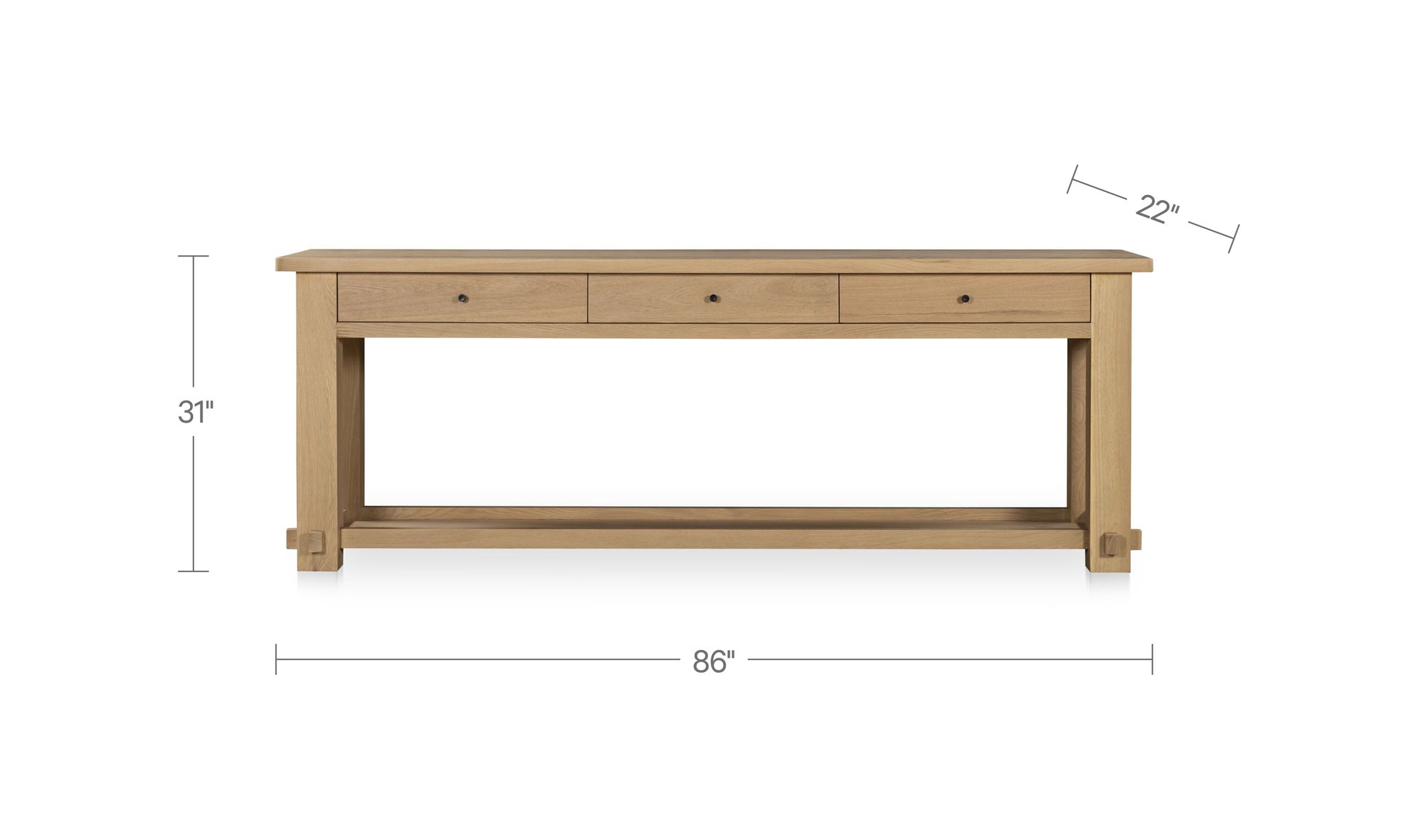 86" Natural Solid Oak Console Table