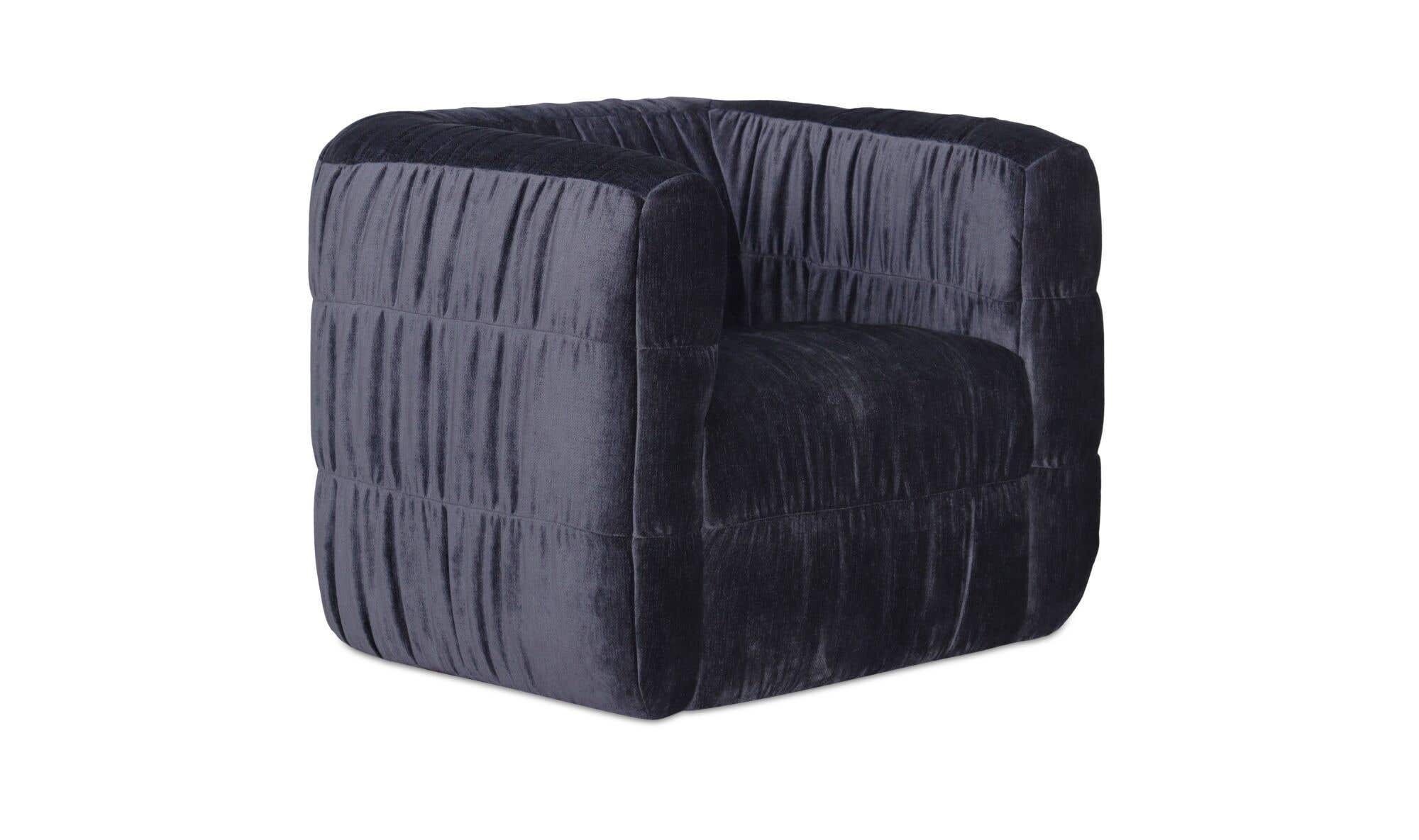 35" Navy Upholstered Swivel Accent Chair
