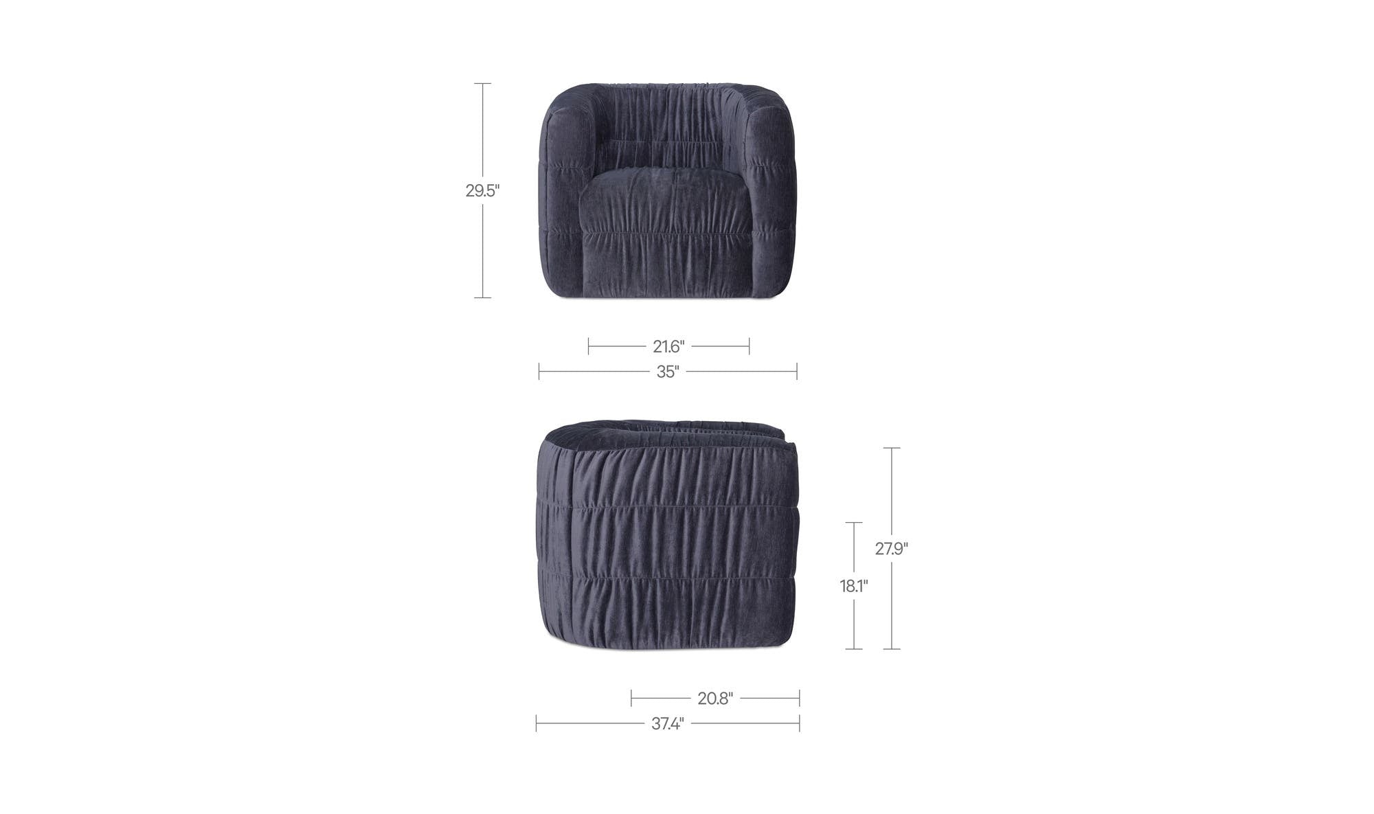 35" Navy Upholstered Swivel Accent Chair