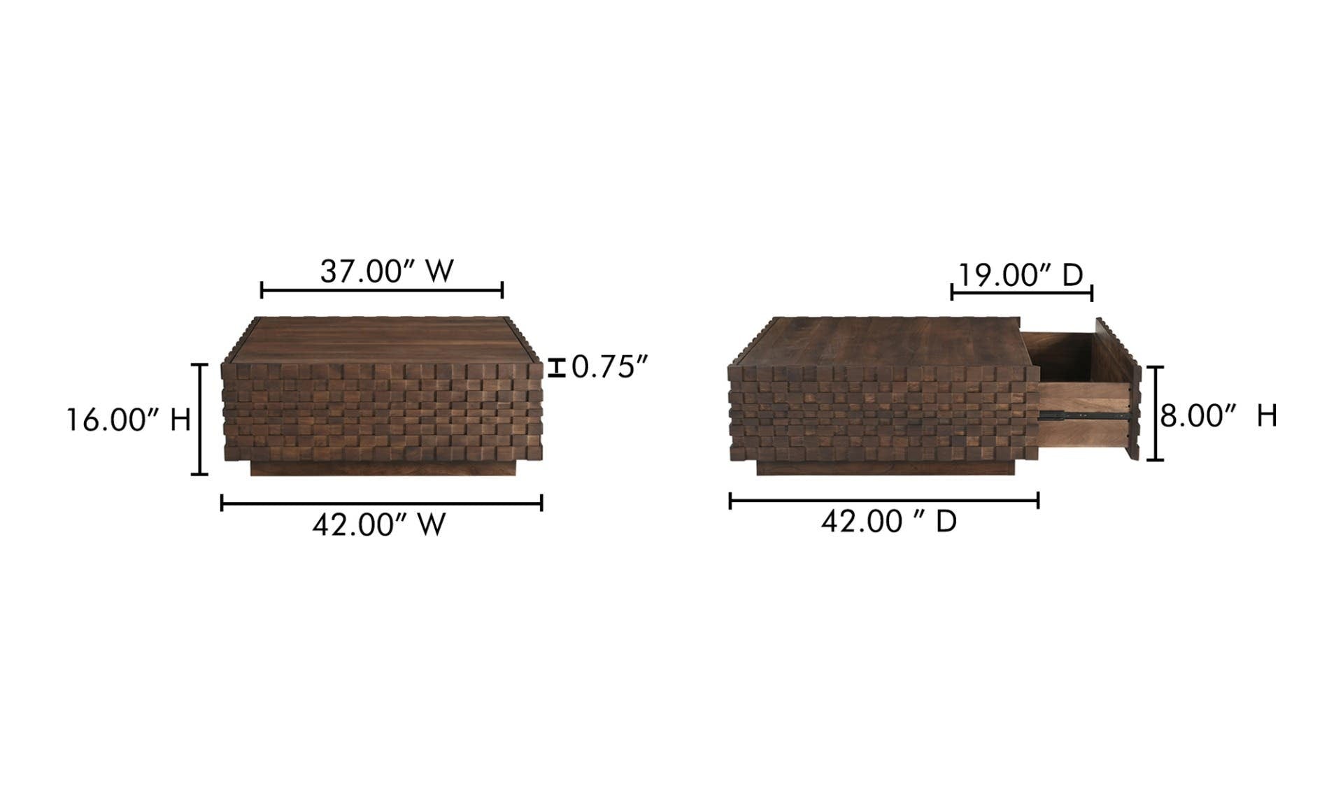 42" Brown Acacia Storage Coffee Table
