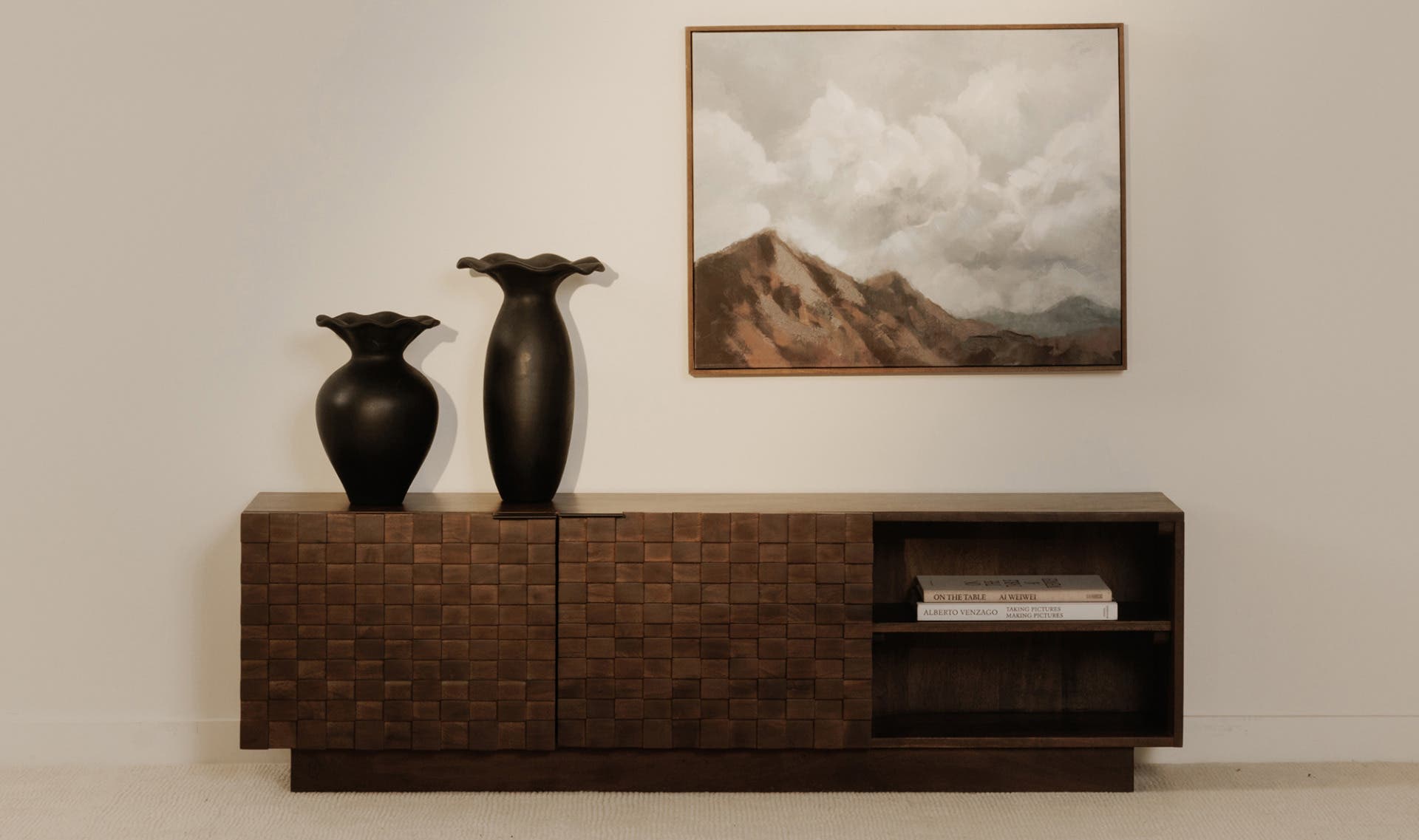 60" Brown Acacia Cabinet