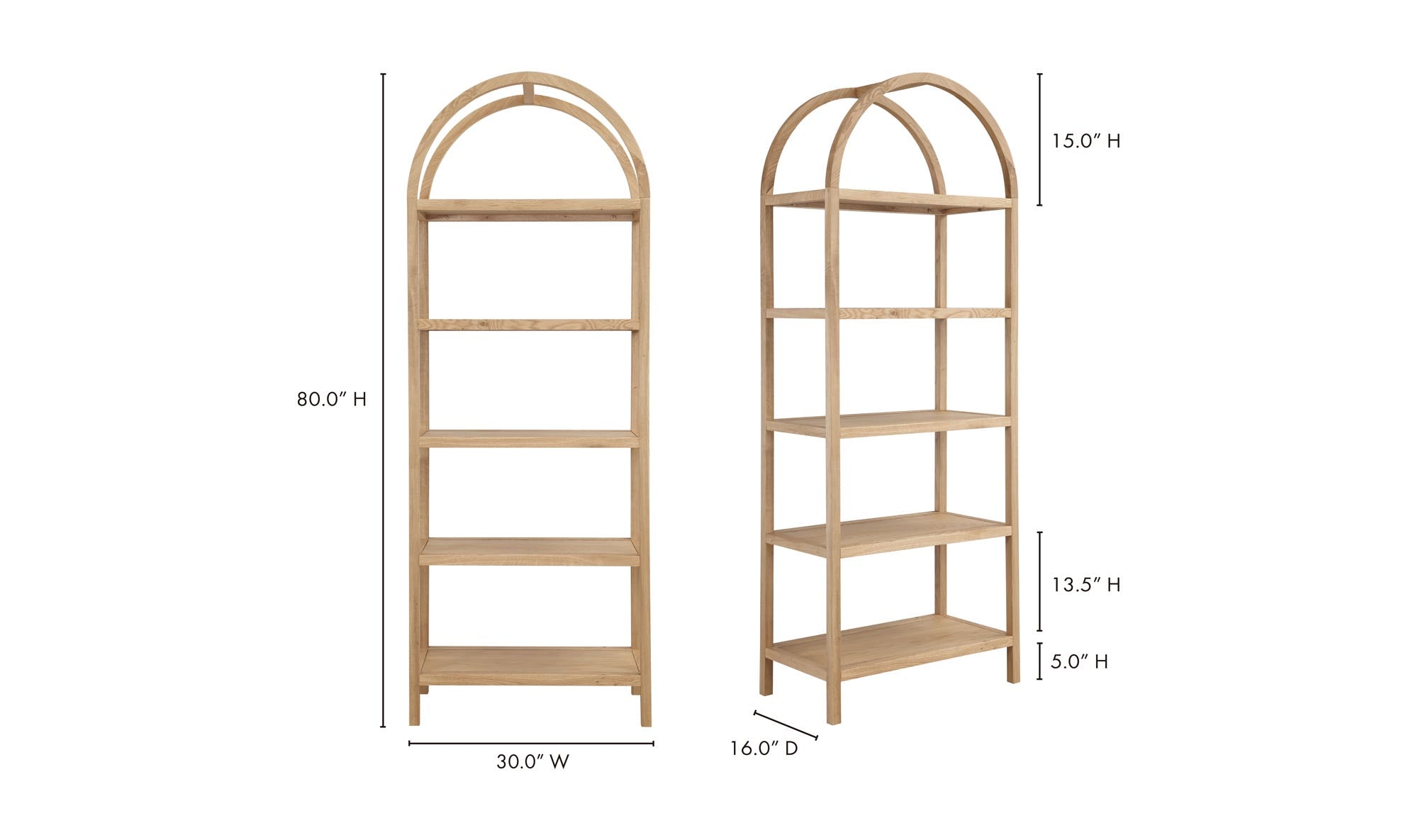 30" Natural Solid Oak Bookcase