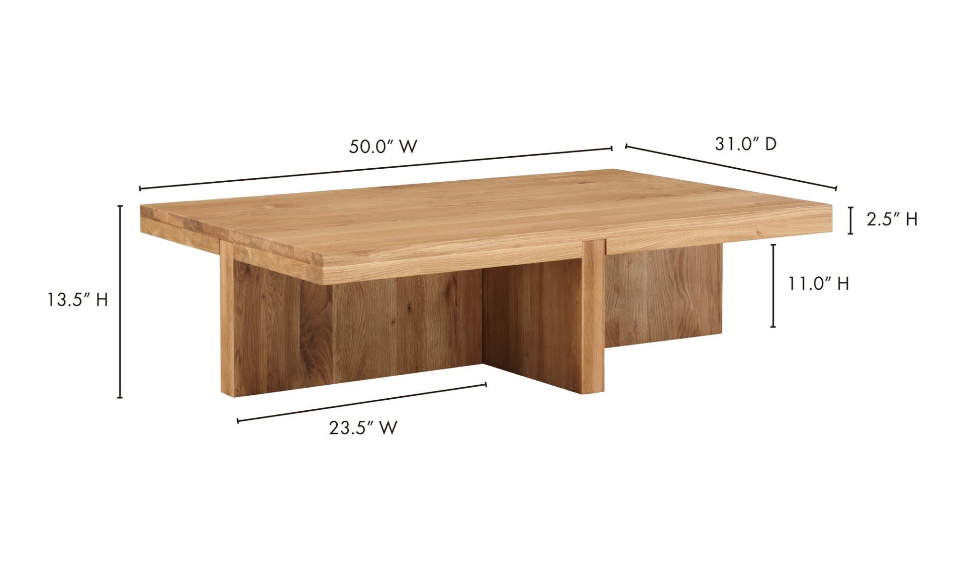 50" Natural Solid Oak Coffee Table