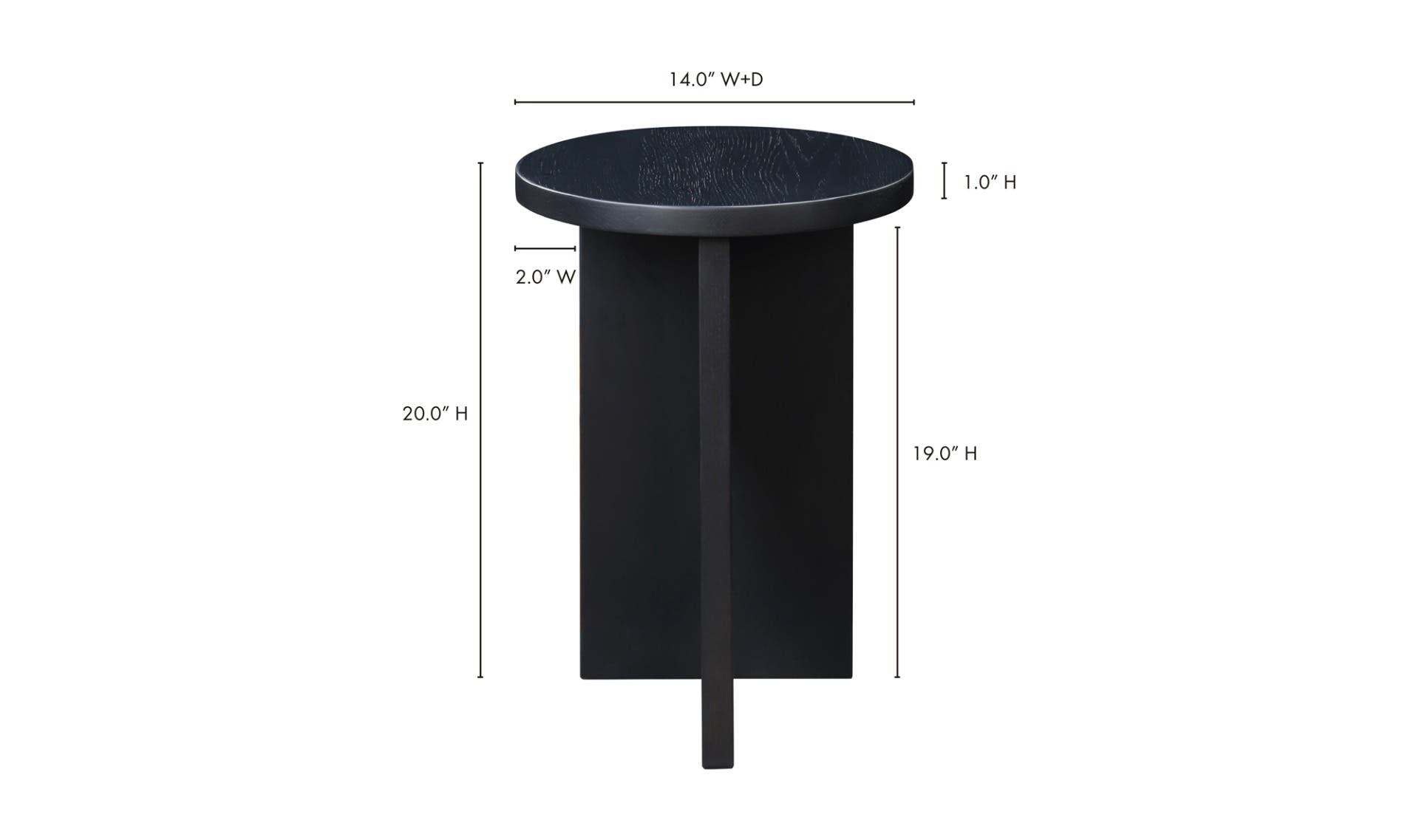 14" Black Solid Oak Side Table