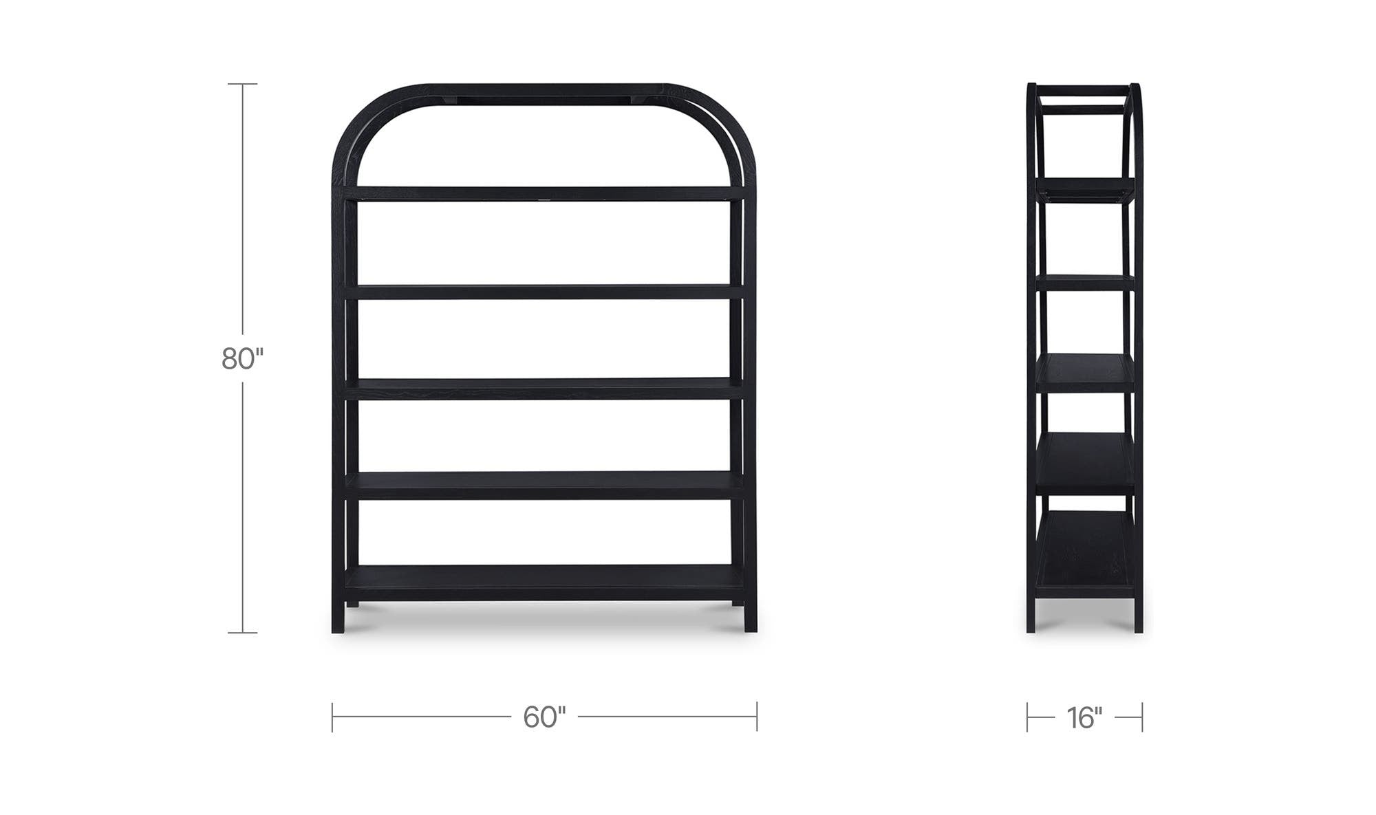 60" Black Solid Oak Large Bookcase