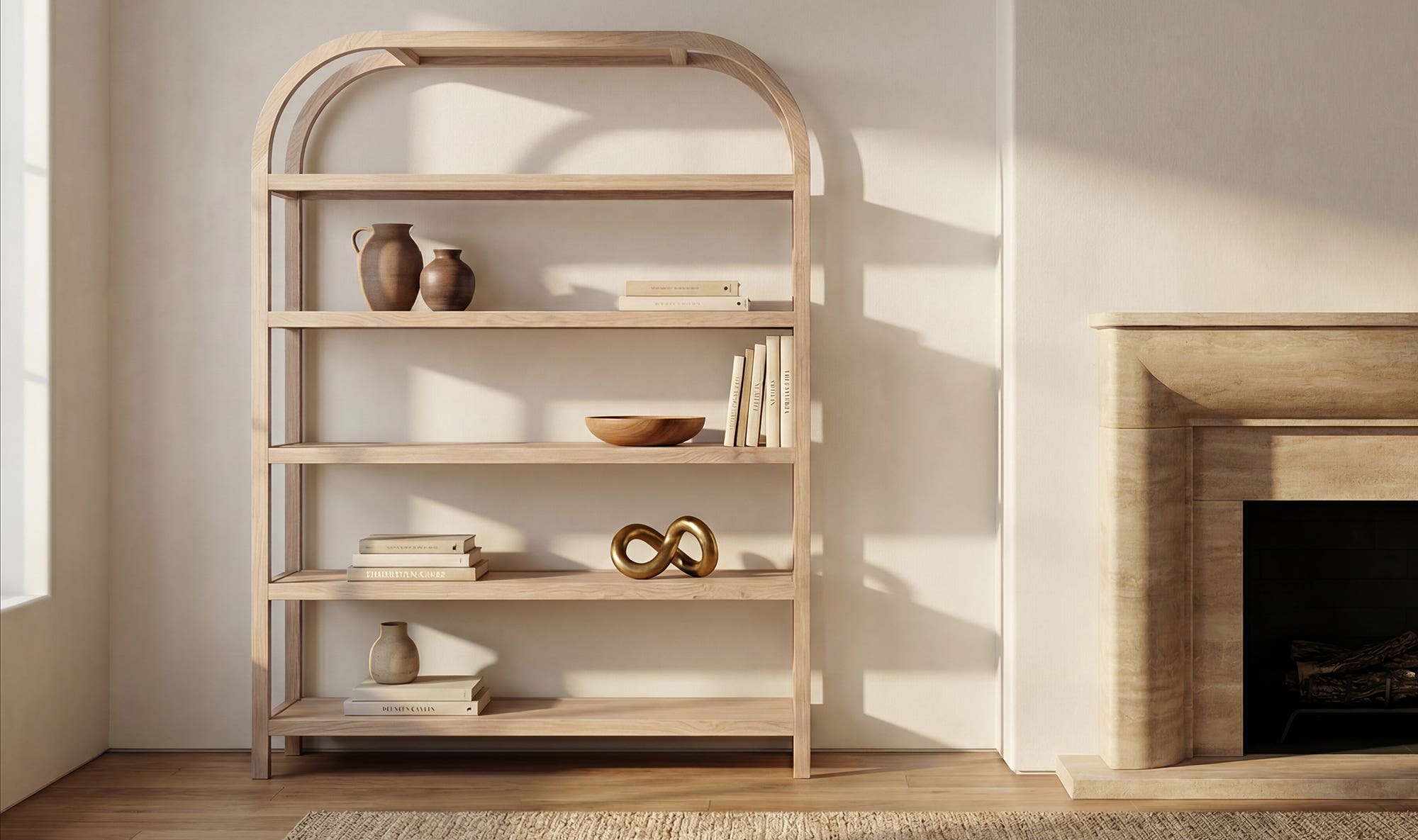60" Natural Solid Oak Large Bookcase