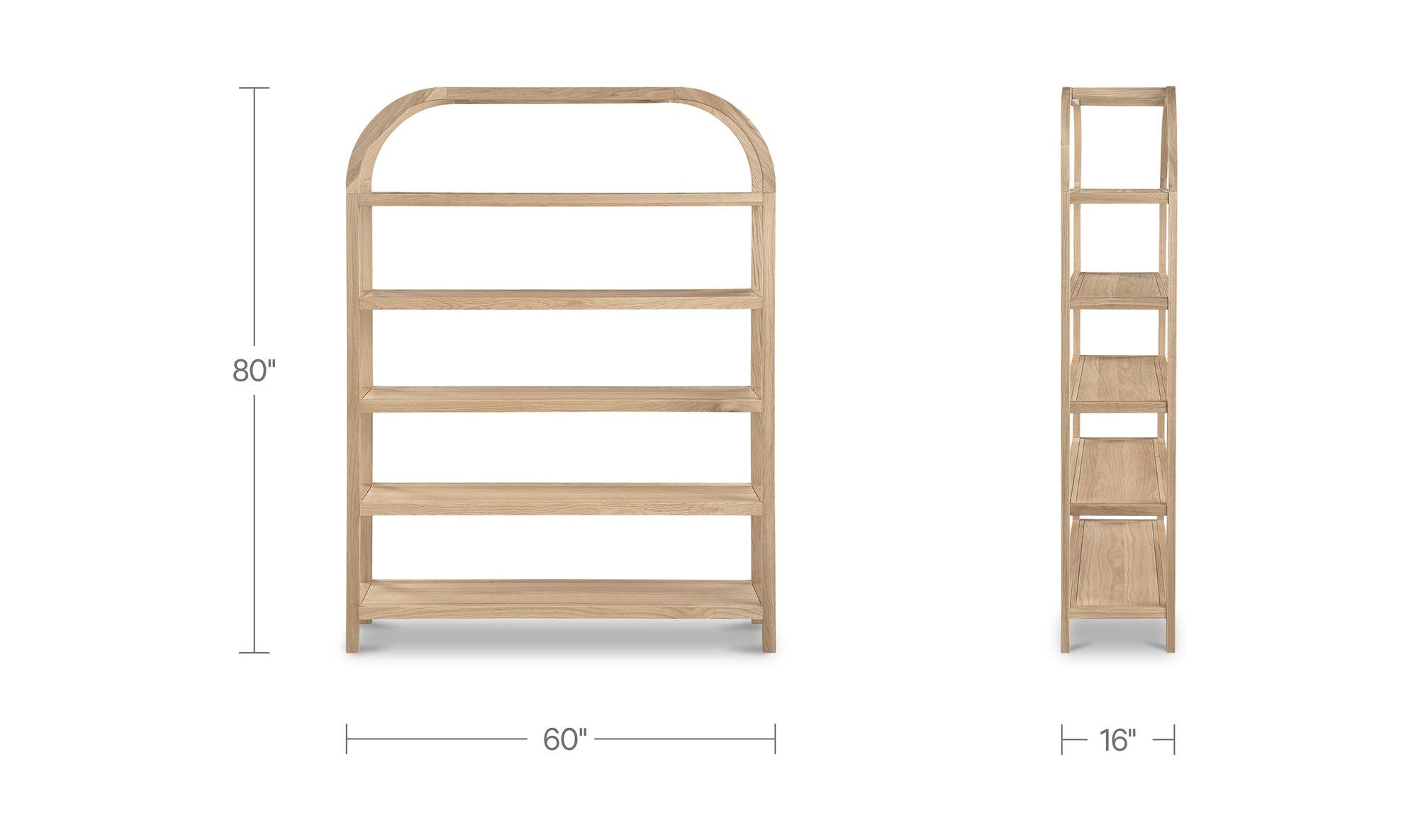 60" Natural Solid Oak Large Bookcase