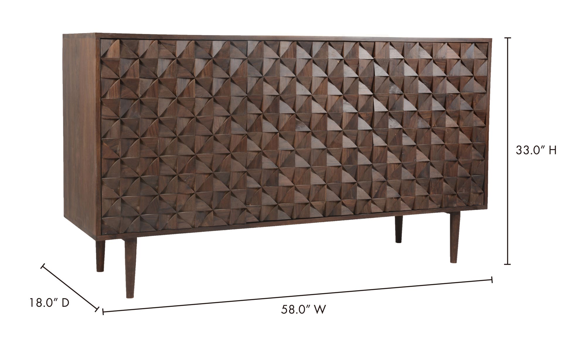 58" Dark Brown Sheesham Sideboard